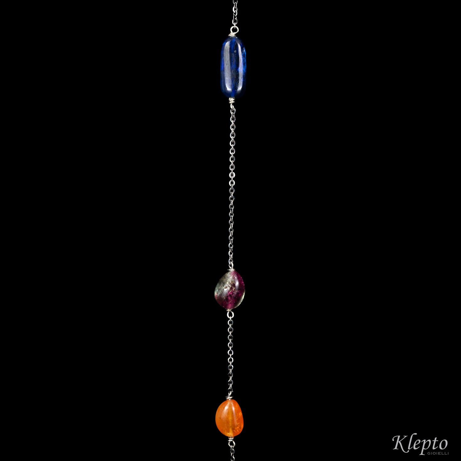 White gold necklace "Chanel" with Tourmalines, Sapphires, Rubies, and Garnets