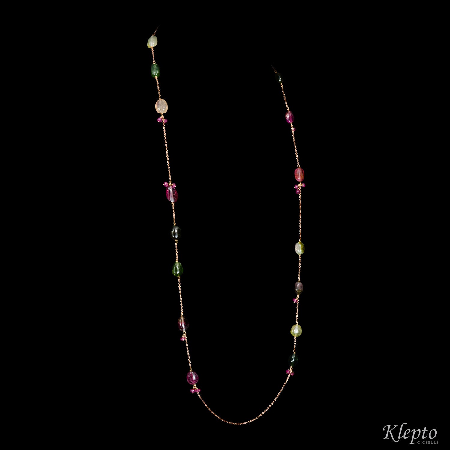 "Chanel" rose gold necklace with Tourmalines and Rubies