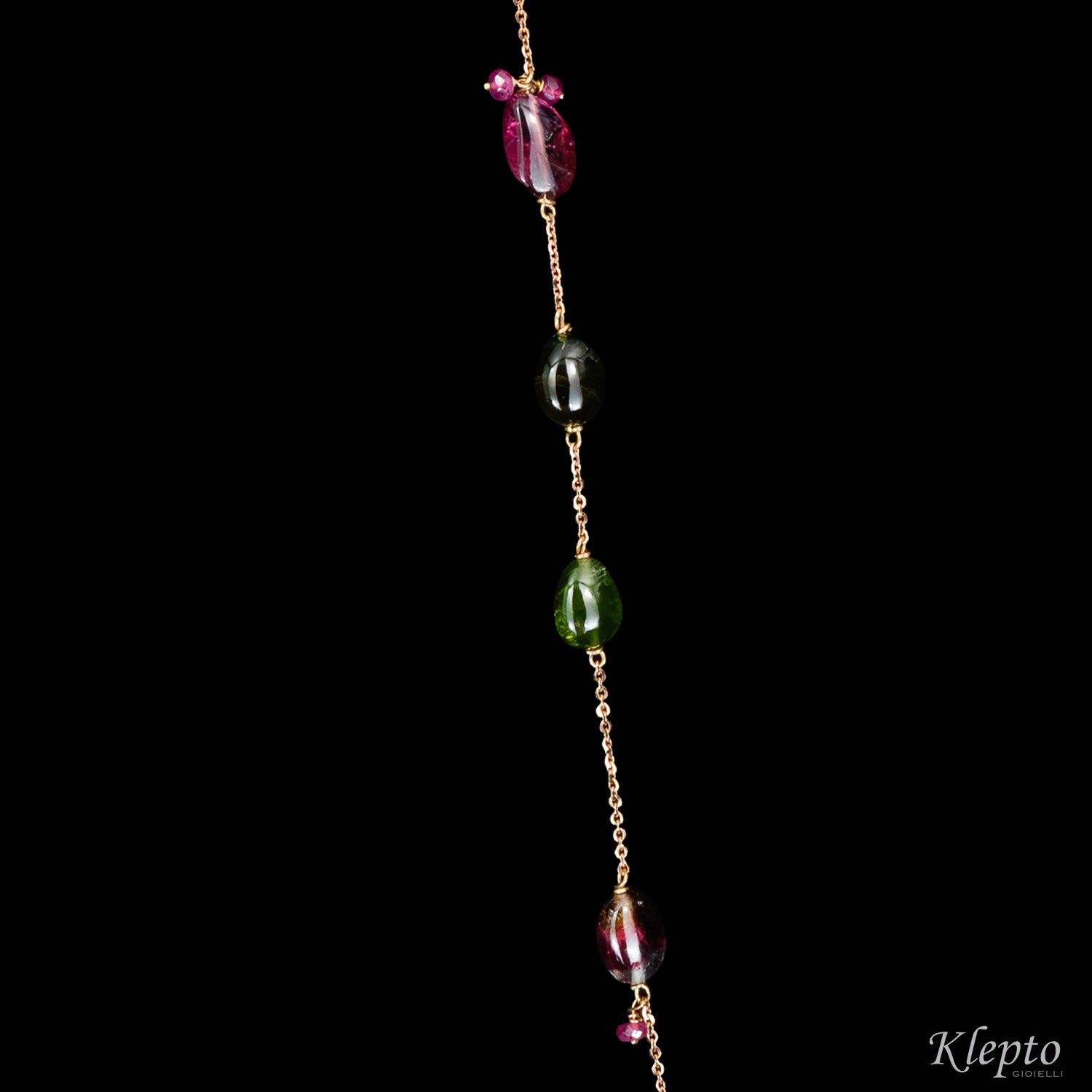 "Chanel" rose gold necklace with Tourmalines and Rubies