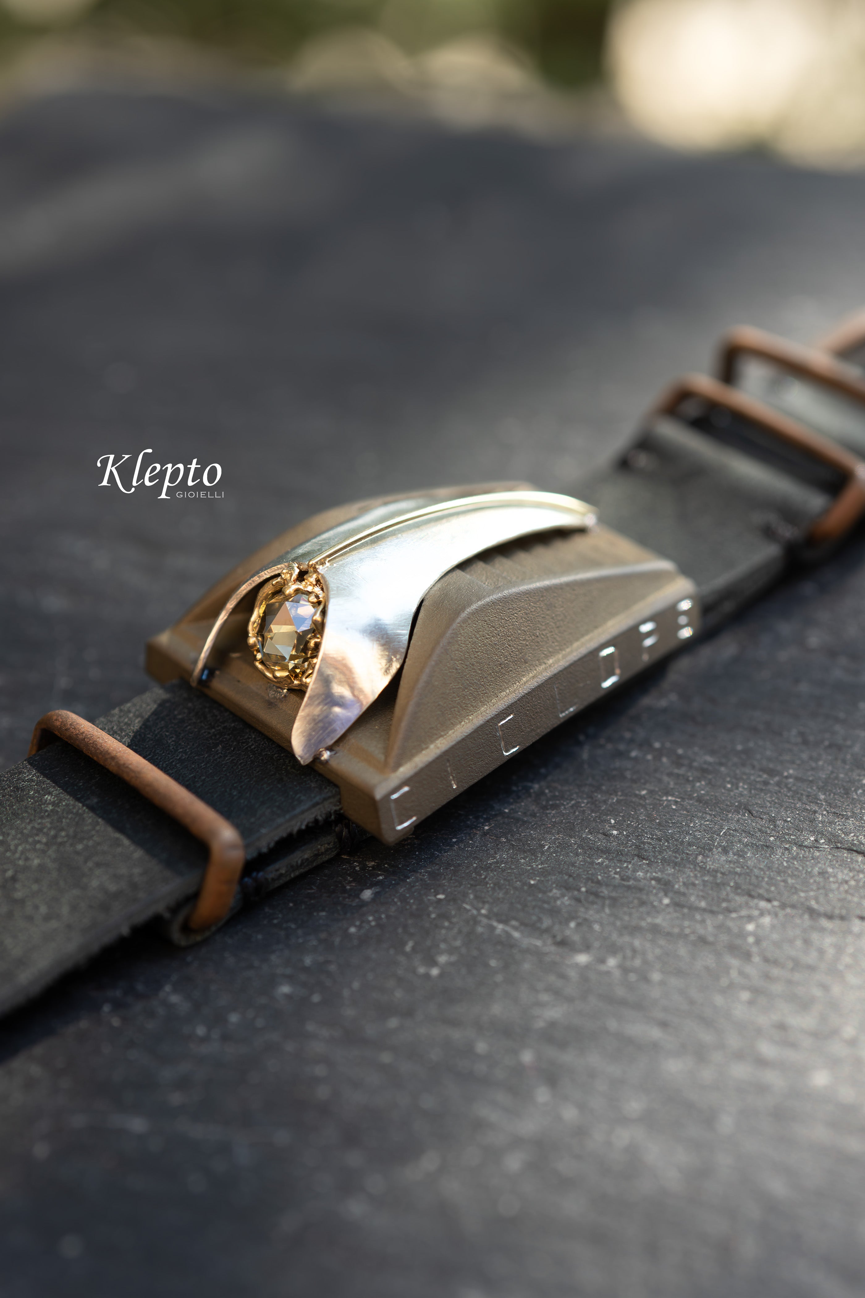 Titanium Bracelet "Ciclope" with Diamond, yellow gold details, and Silnova® Silver
