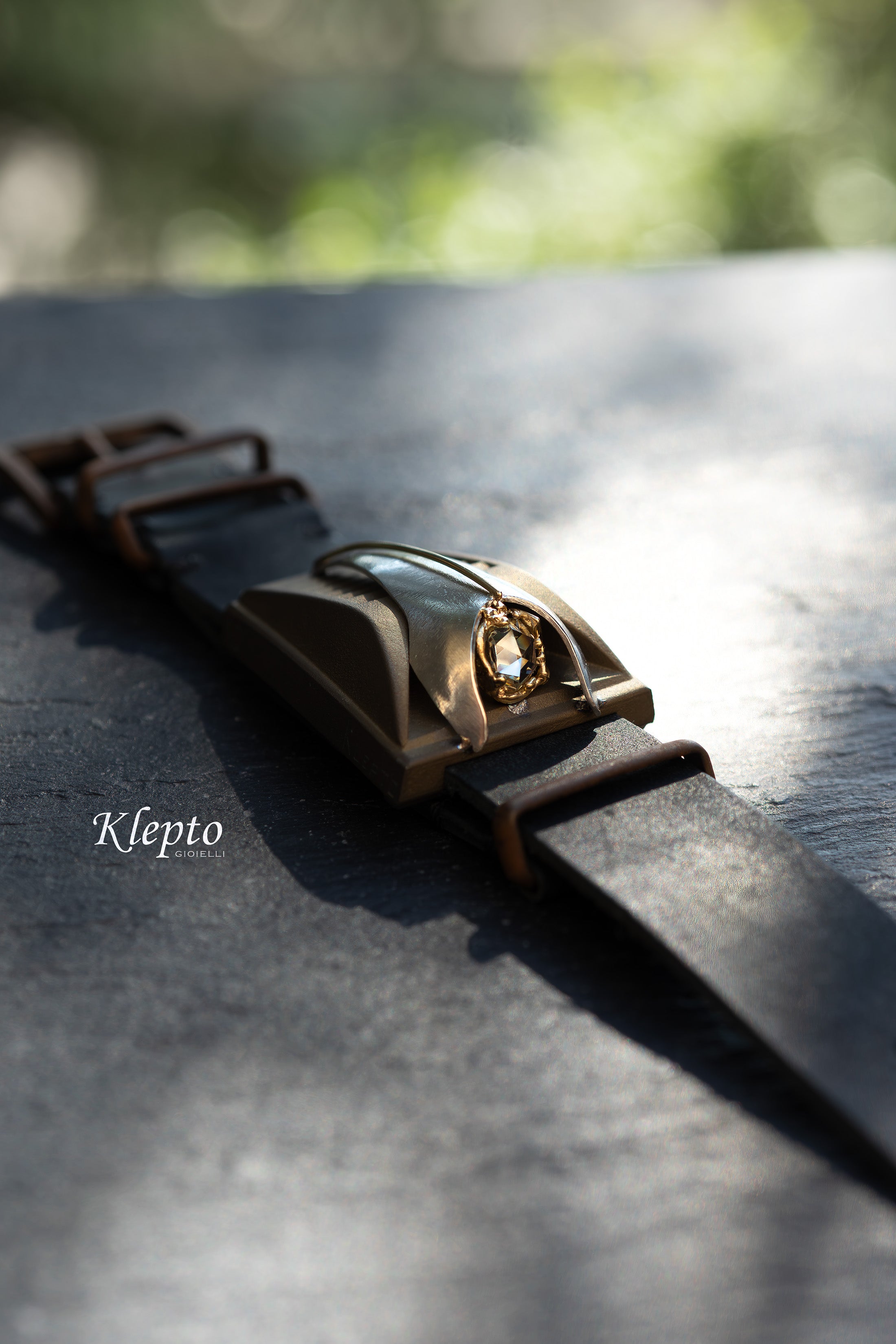 Titanium Bracelet "Ciclope" with Diamond, yellow gold details, and Silnova® Silver