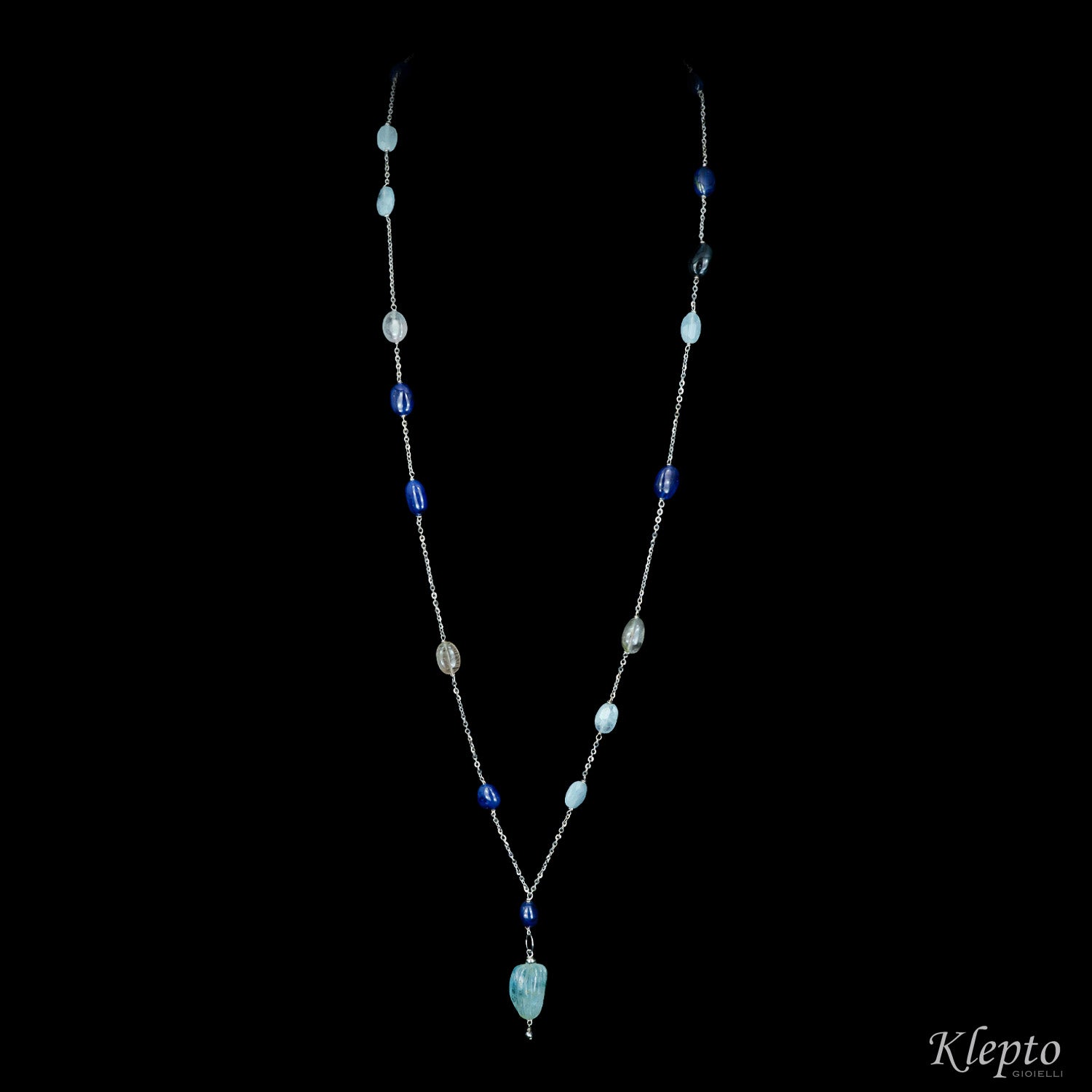 "Chanel" white gold necklace with blue Sapphires, Aquamarine and Tourmalines