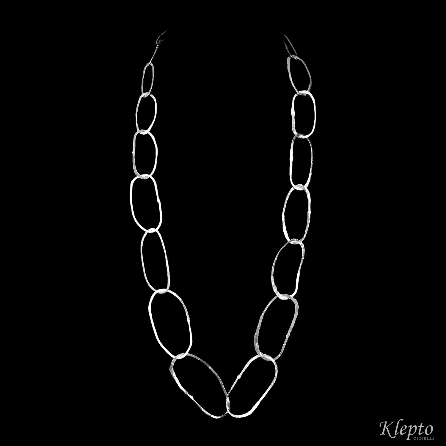Silver Silnova® necklace with hammered oval rings