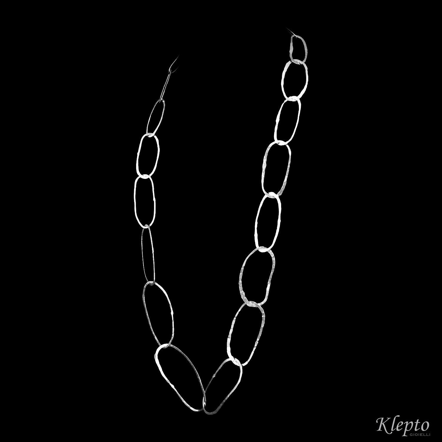 Silver Silnova® necklace with hammered oval rings