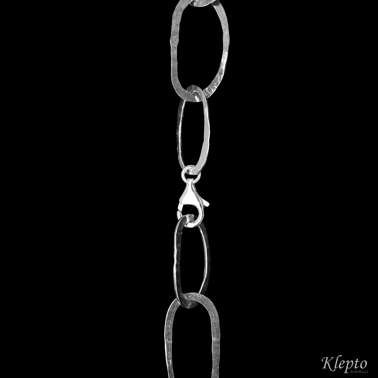 Silver Silnova® necklace with hammered oval rings