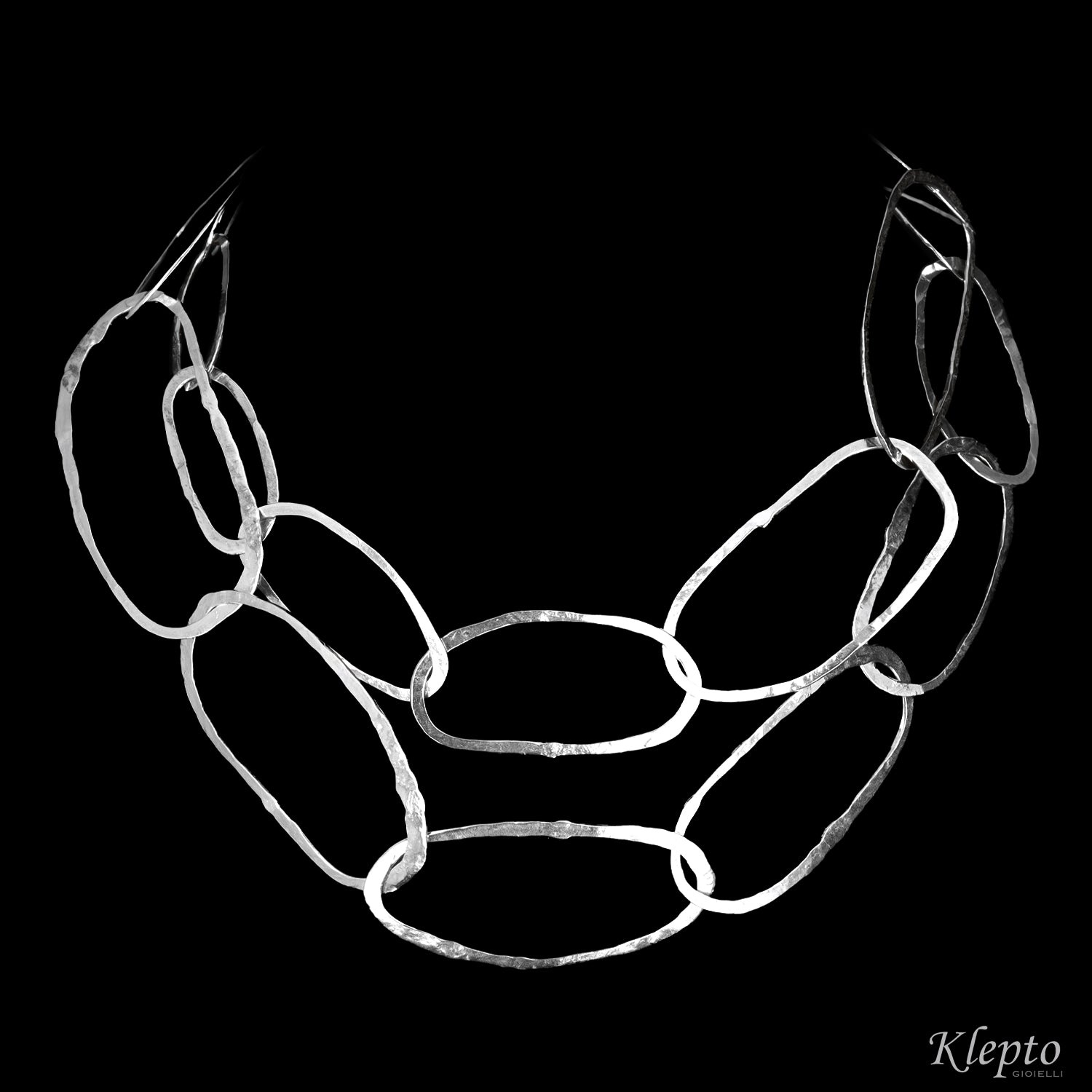 Silver Silnova® necklace with hammered oval rings