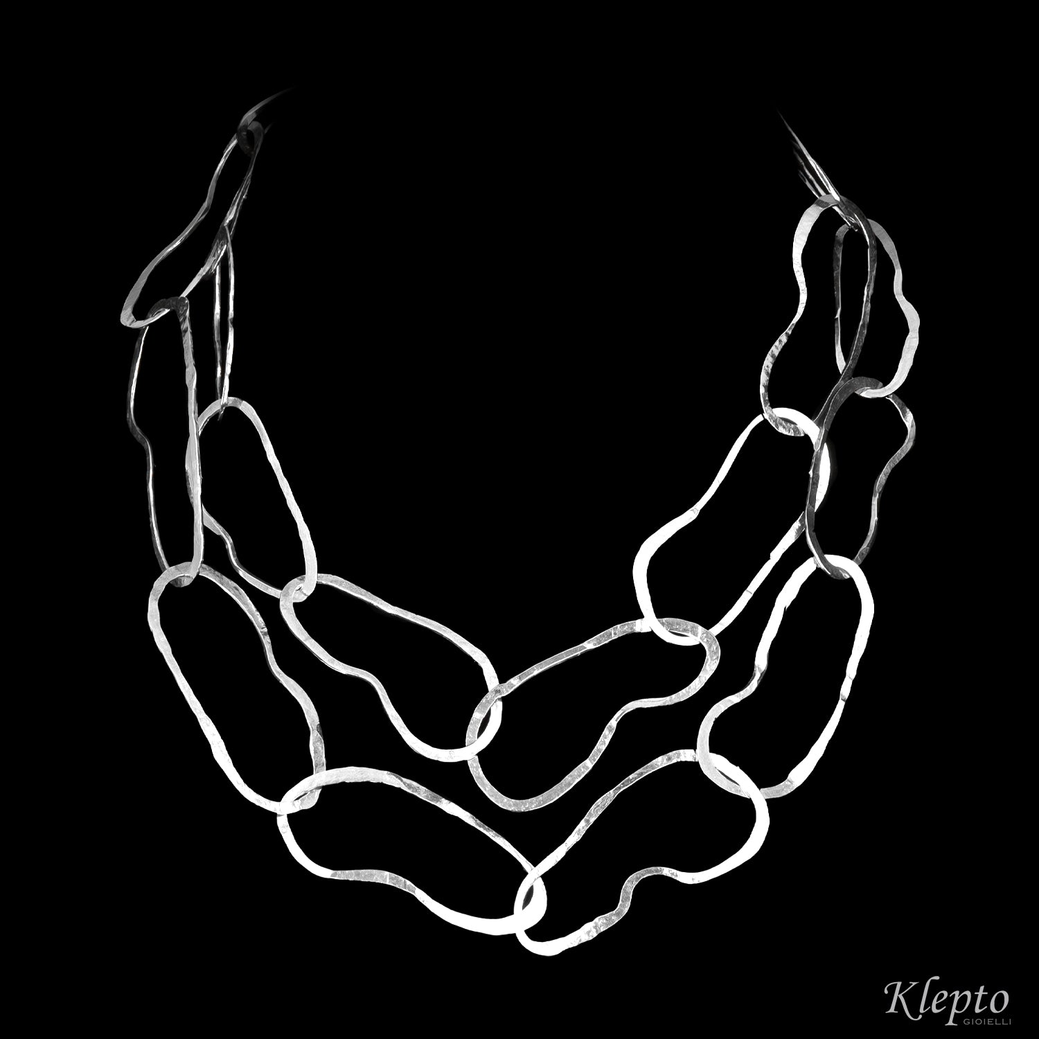 Silver Silnova® necklace with irregular hammered rings