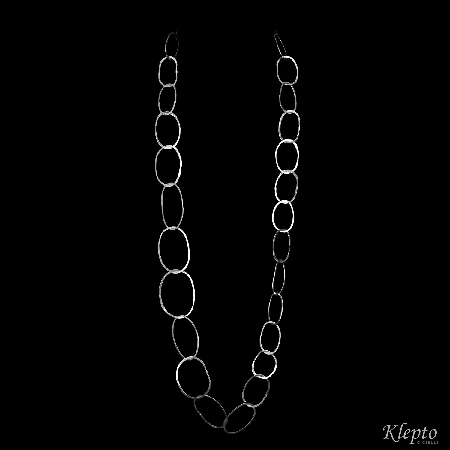 Silver Silnova® necklace with irregular hammered rings