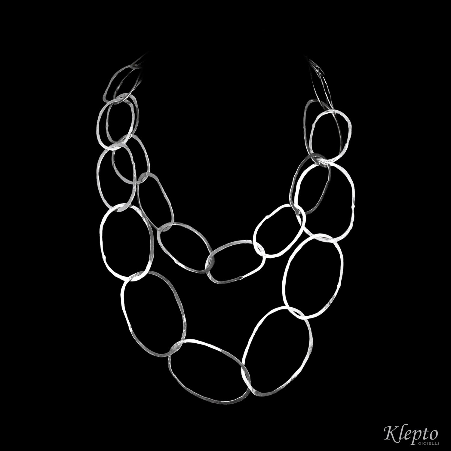 Silver Silnova® necklace with irregular hammered rings