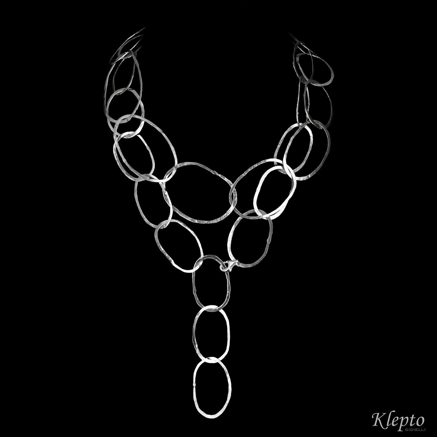 Silver Silnova® necklace with irregular hammered rings