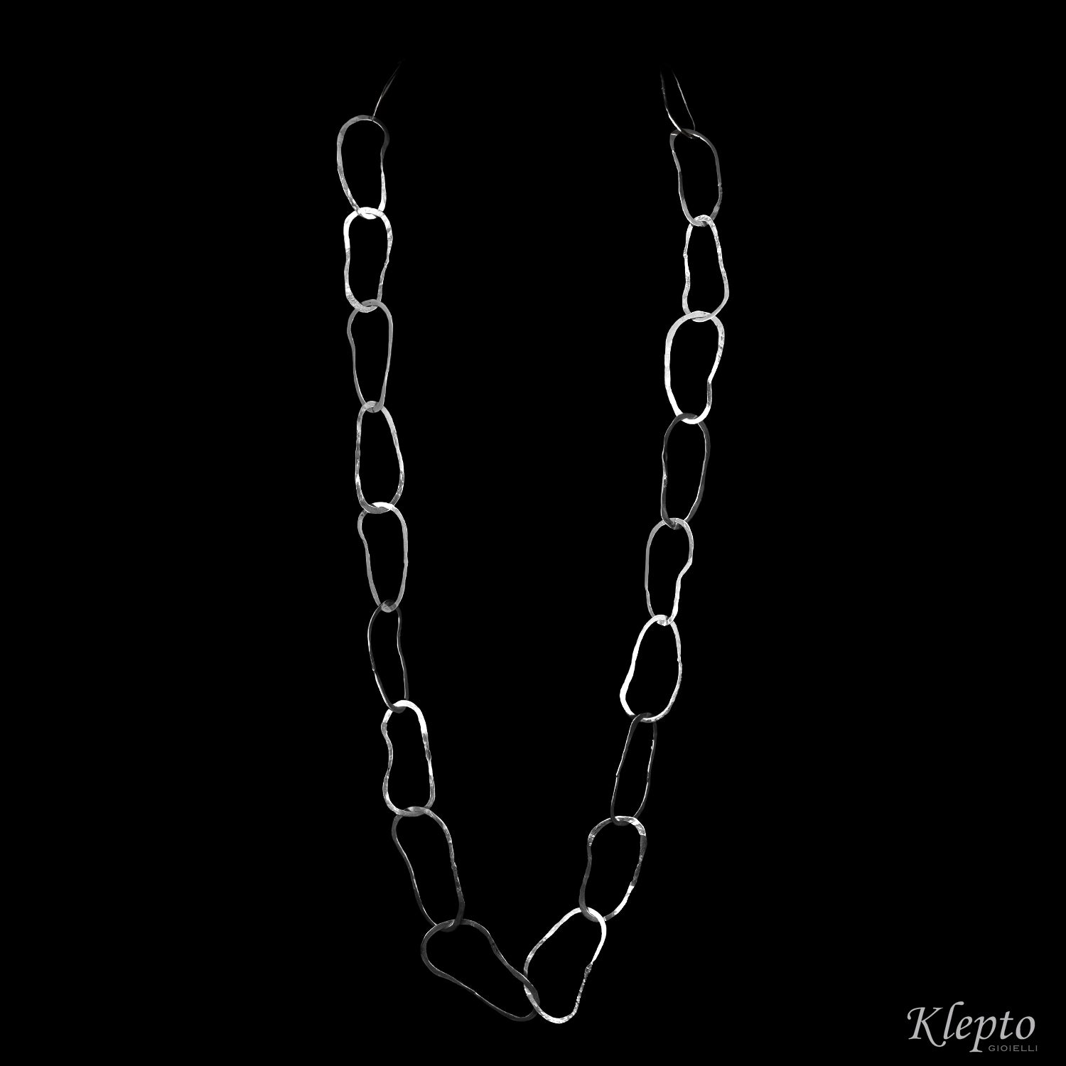 Silnova® Silver Necklace with Hammered Oval Rings
