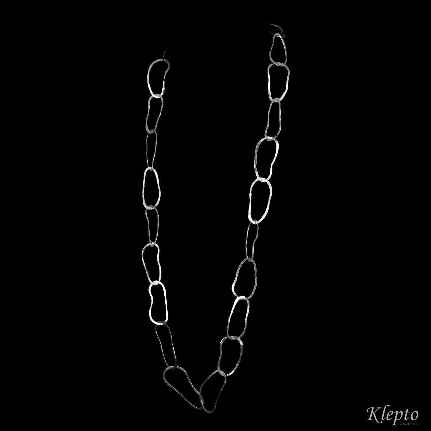 Silnova® Silver Necklace with Hammered Oval Rings
