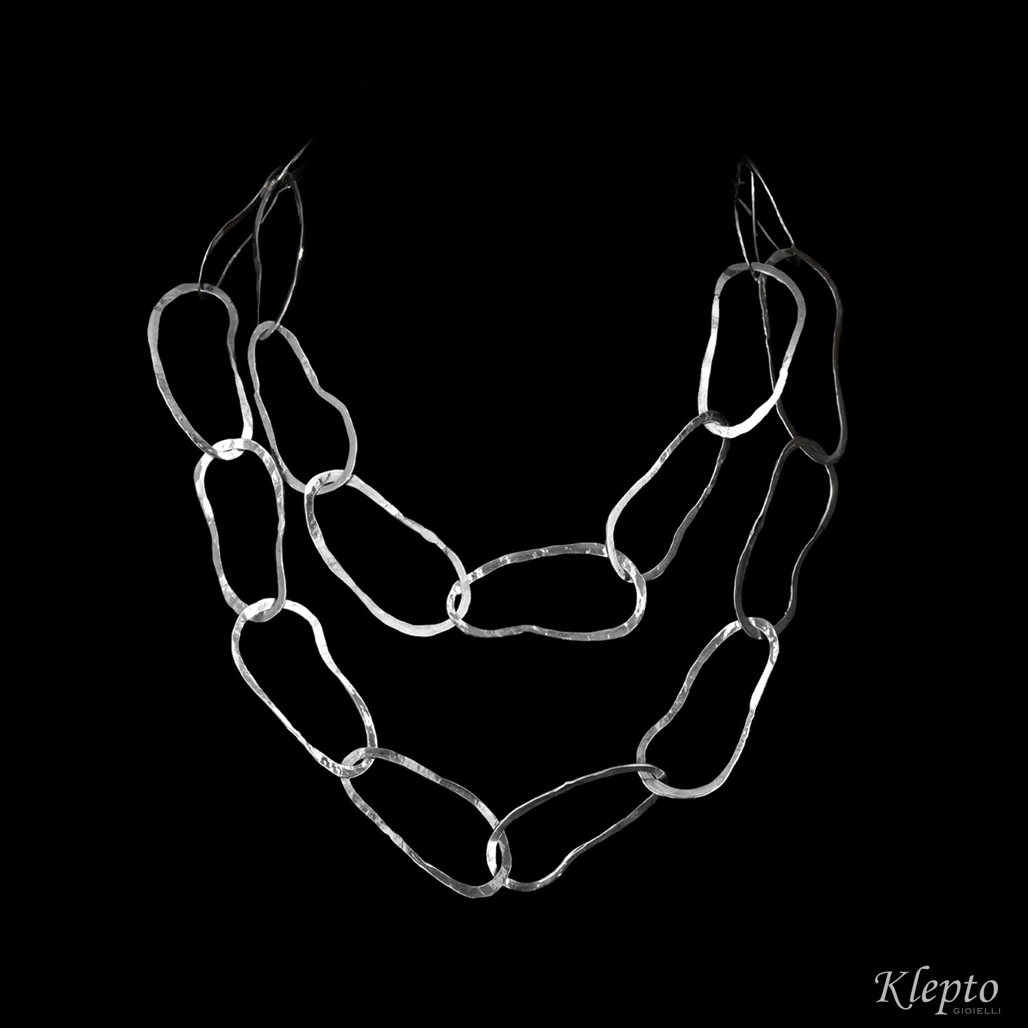 Silnova® Silver Necklace with Hammered Oval Rings