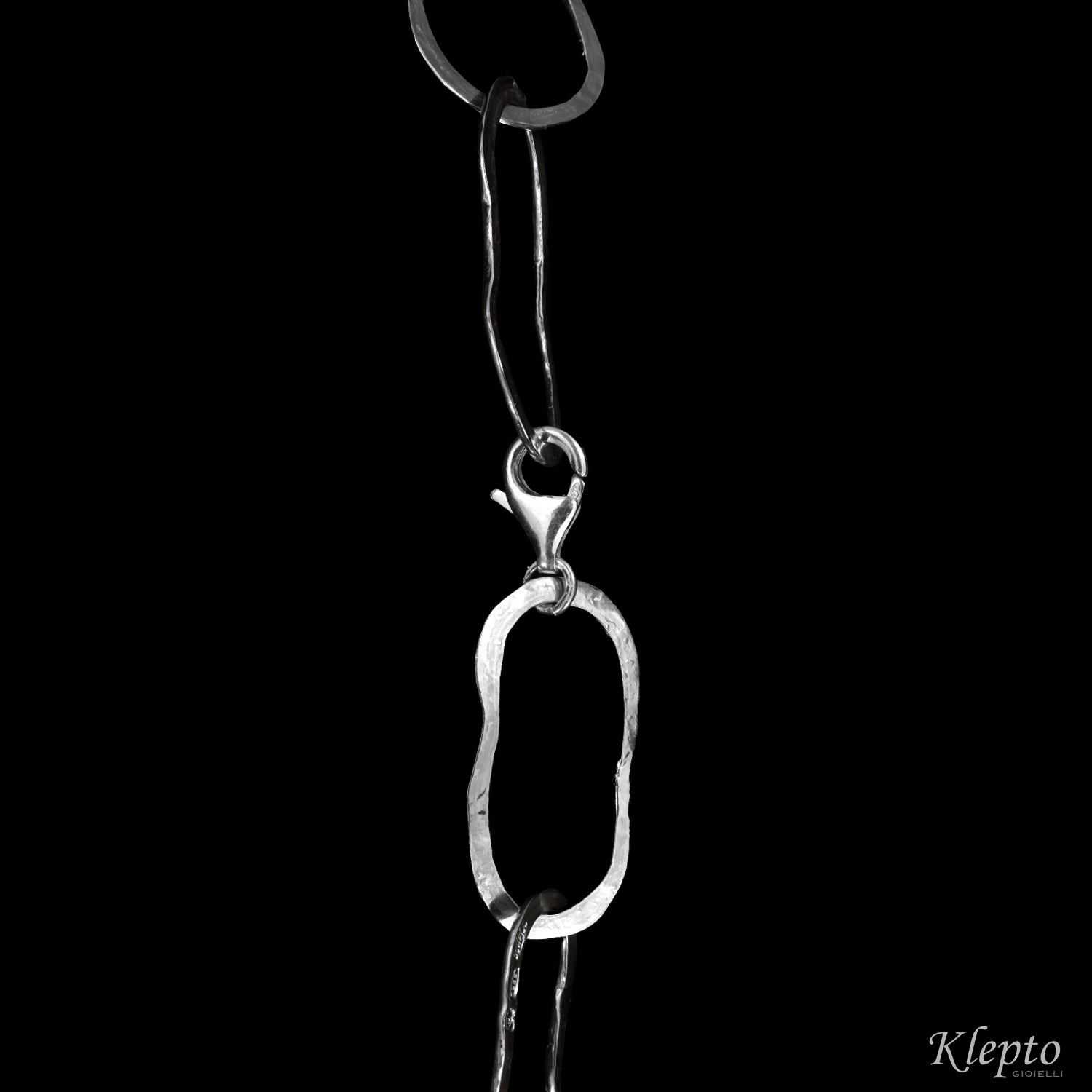 Silnova® Silver Necklace with Hammered Oval Rings