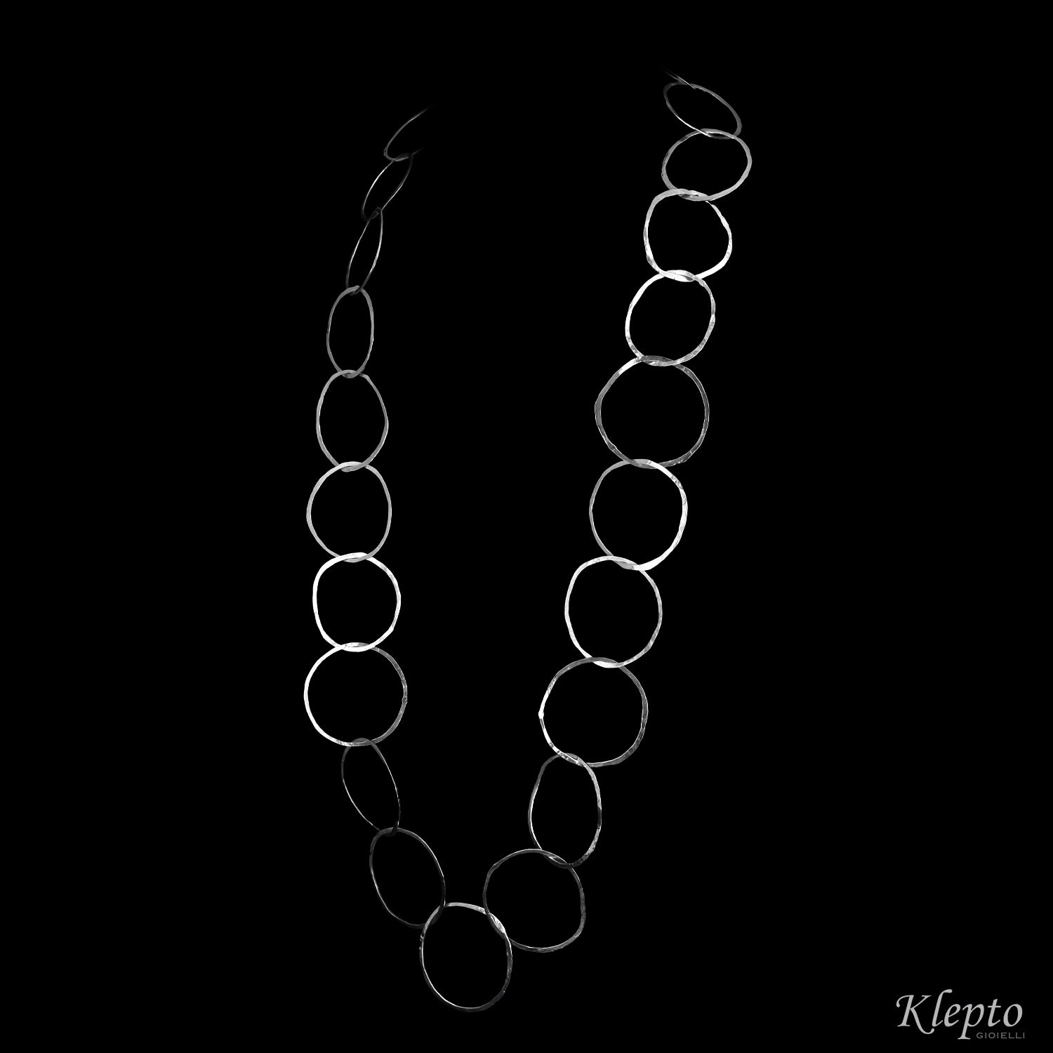 Silnova® Silver Necklace with Hammered Round Rings