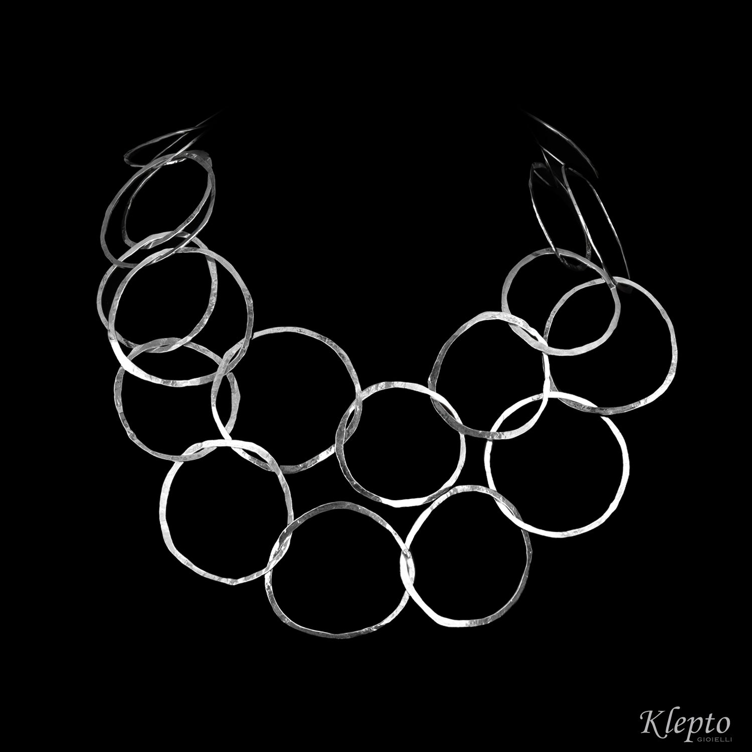 Silnova® Silver Necklace with Hammered Round Rings