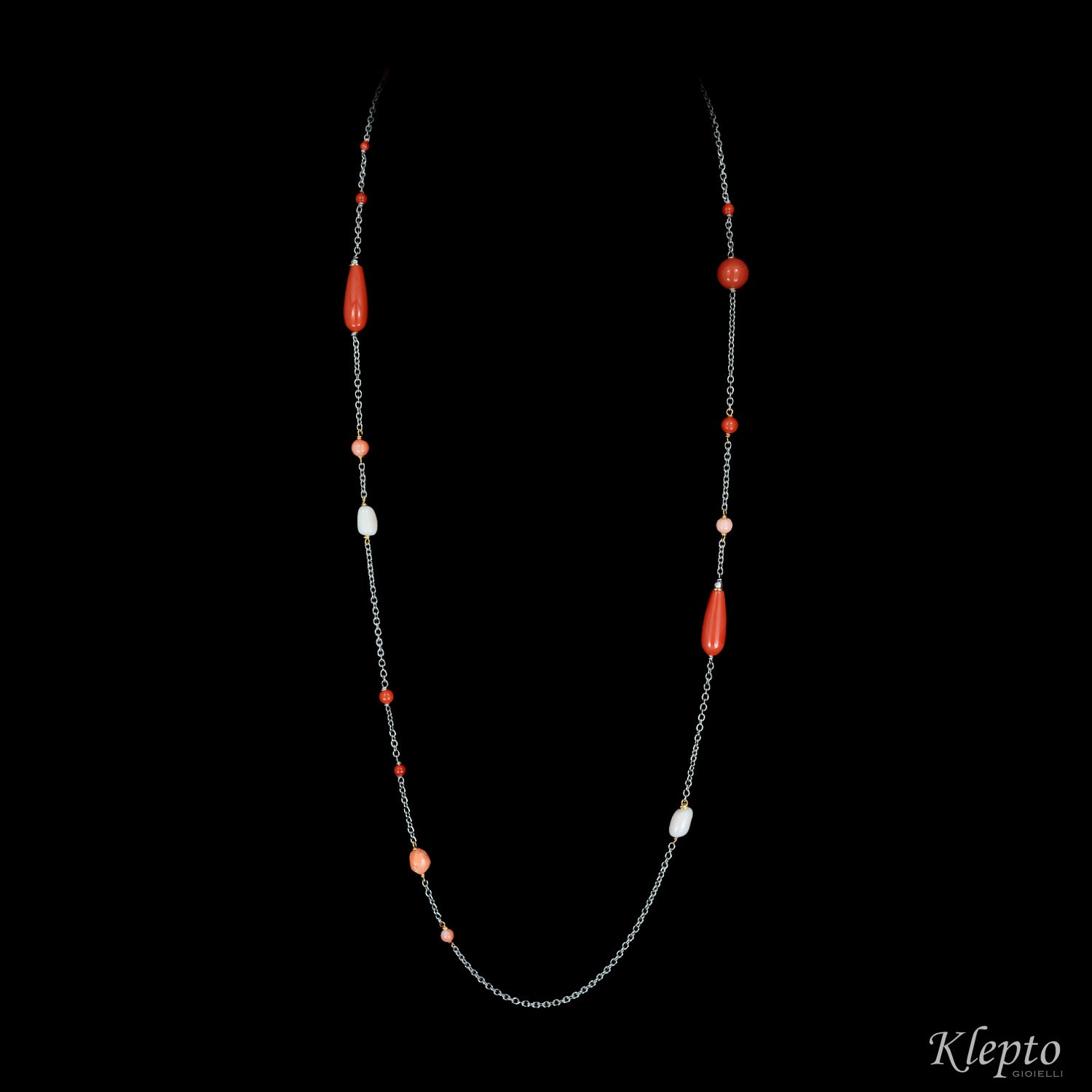 Necklace in white gold and rose gold "Chanel" with Coral