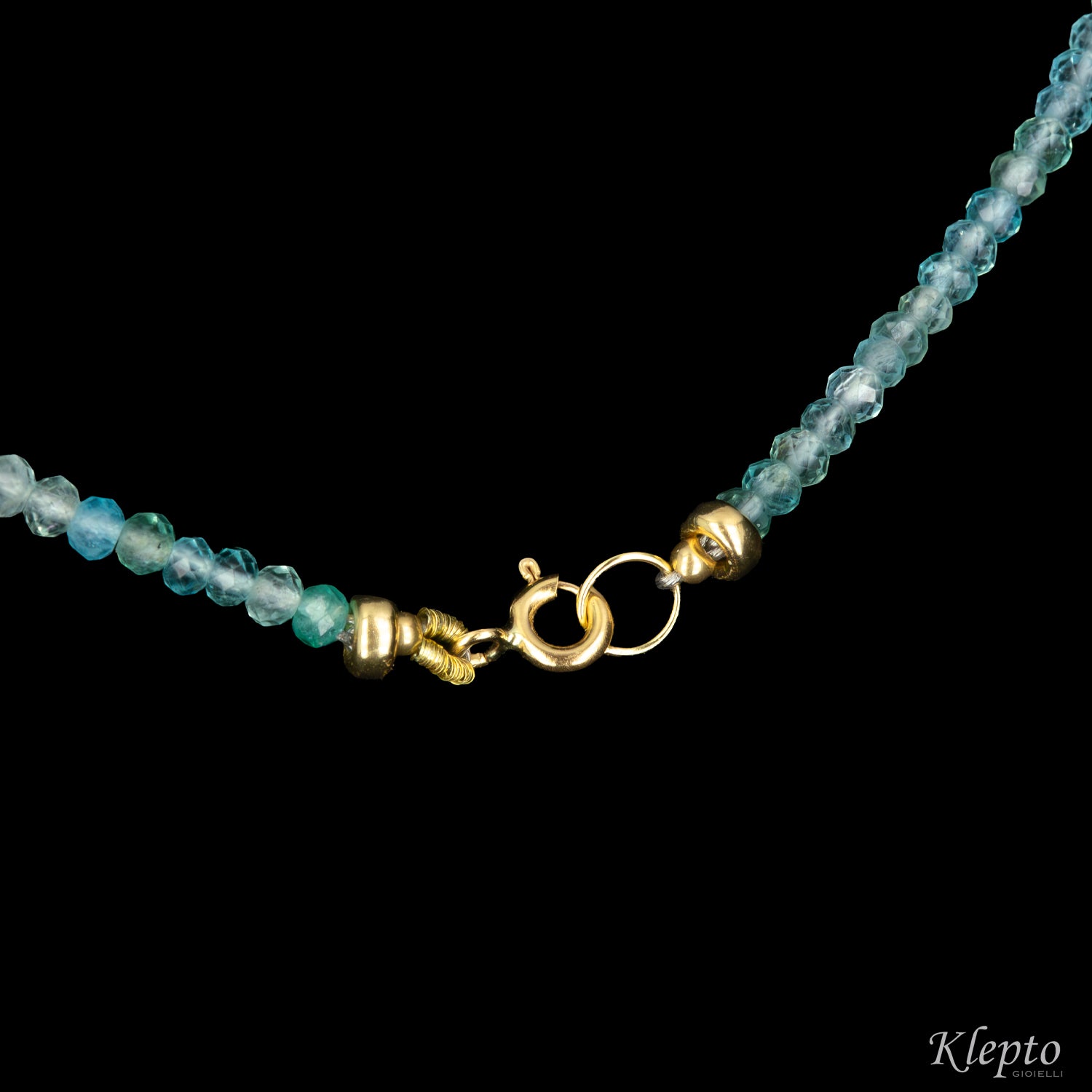 Yellow gold Nappa necklace with Amazonite, Iolite, Tanzanite, and Moonstone
