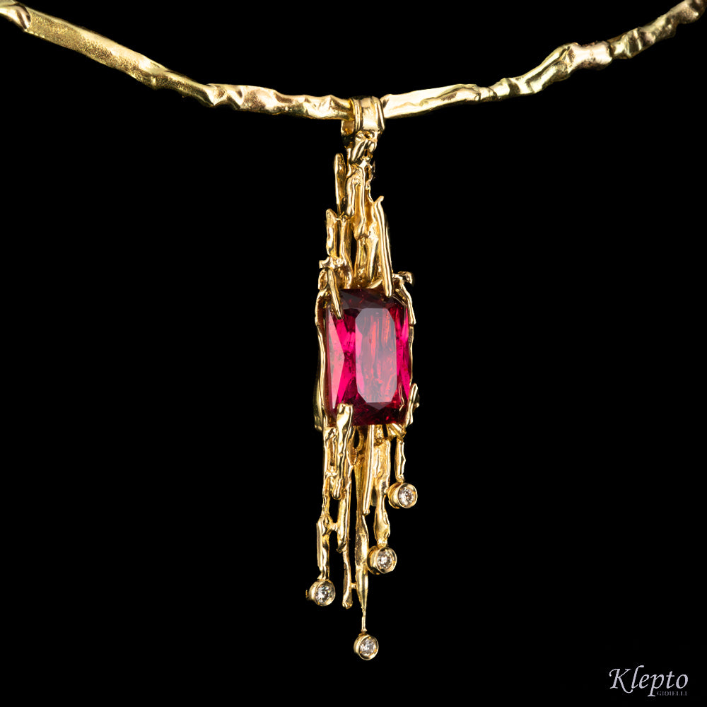 Yellow gold necklace "EroiKa" with red Tourmaline and Diamonds