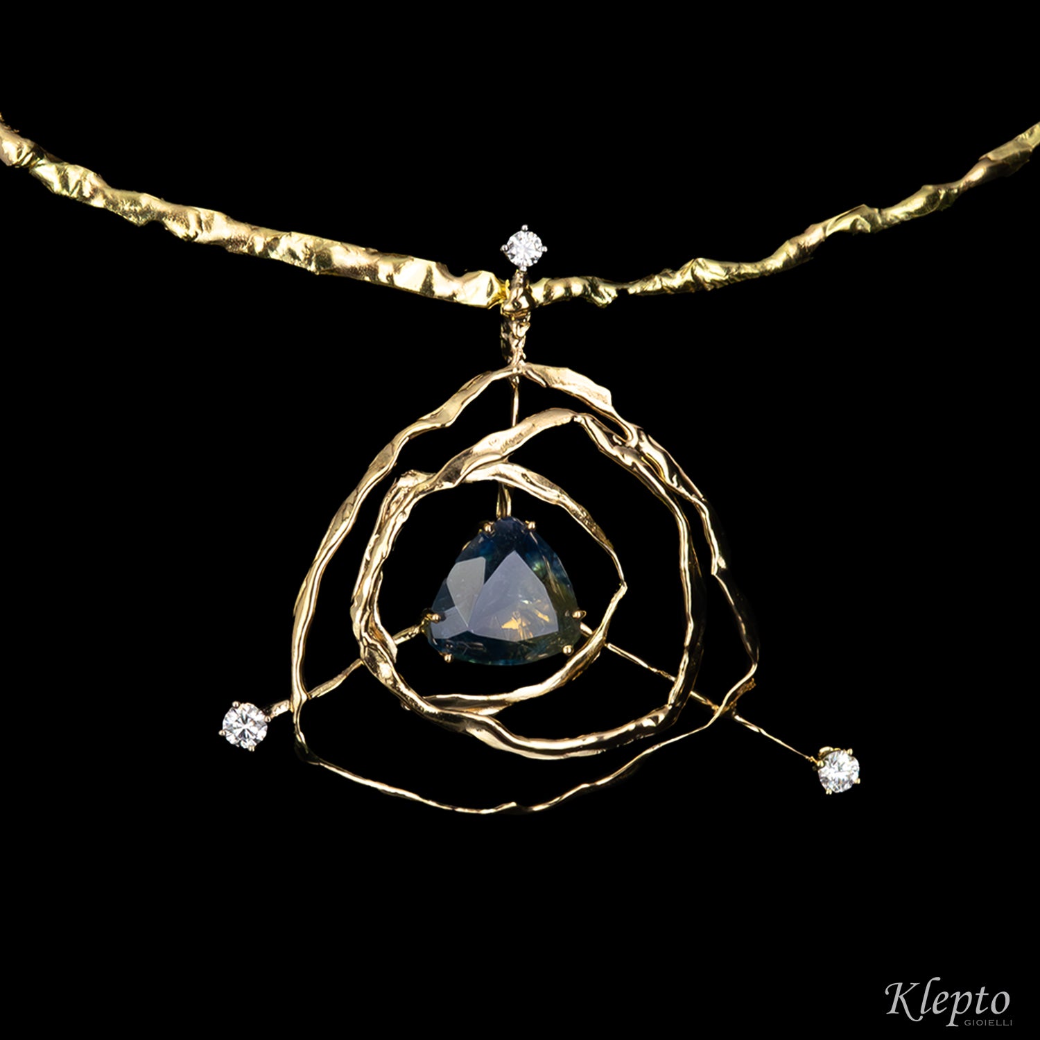 Yellow gold necklace "EroiKa" with bicolor Sapphire and Diamonds