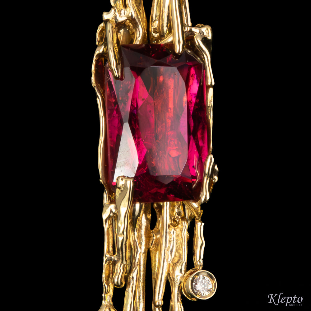 Yellow gold necklace "EroiKa" with red Tourmaline and Diamonds