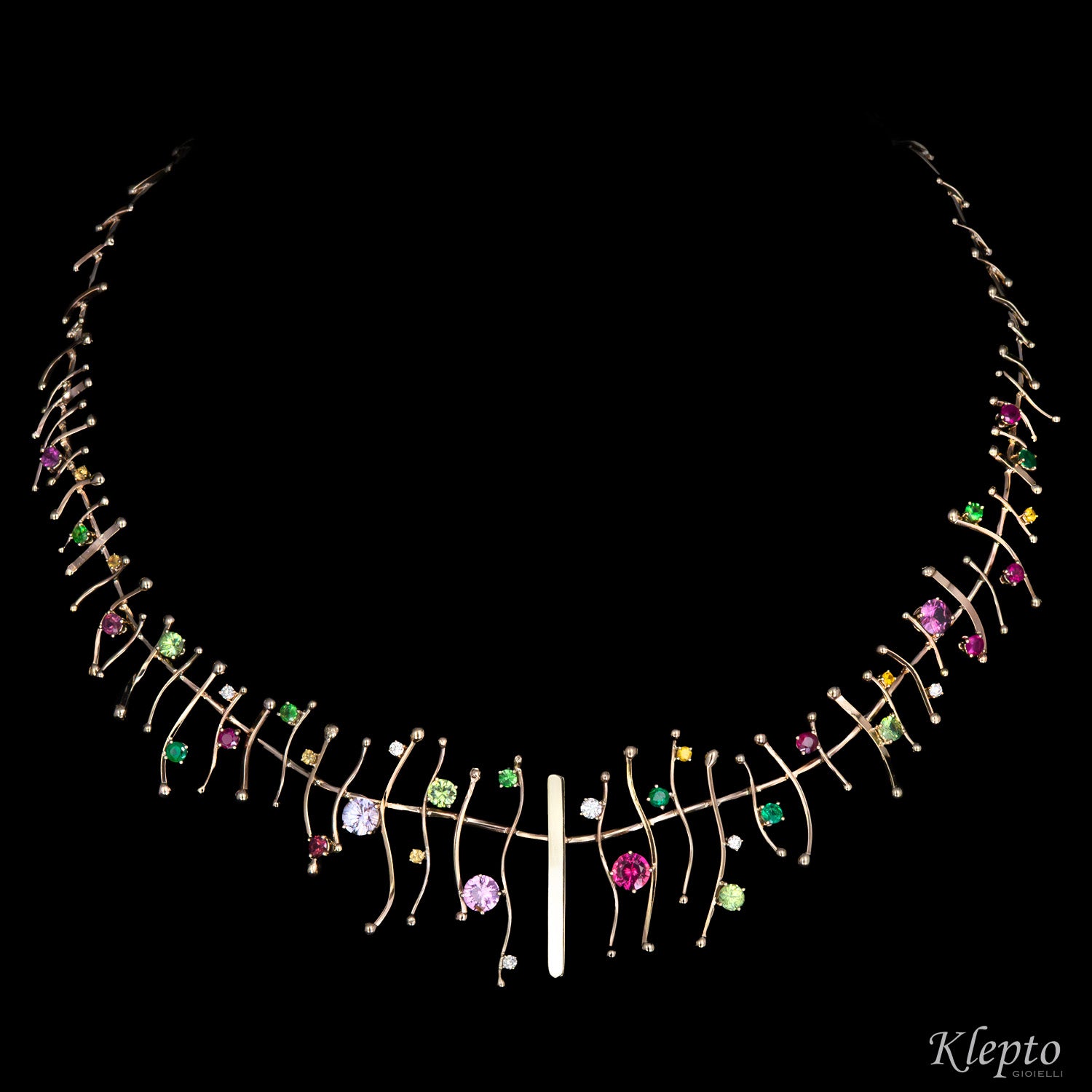 Natural white gold necklace "Armonia" with precious stones