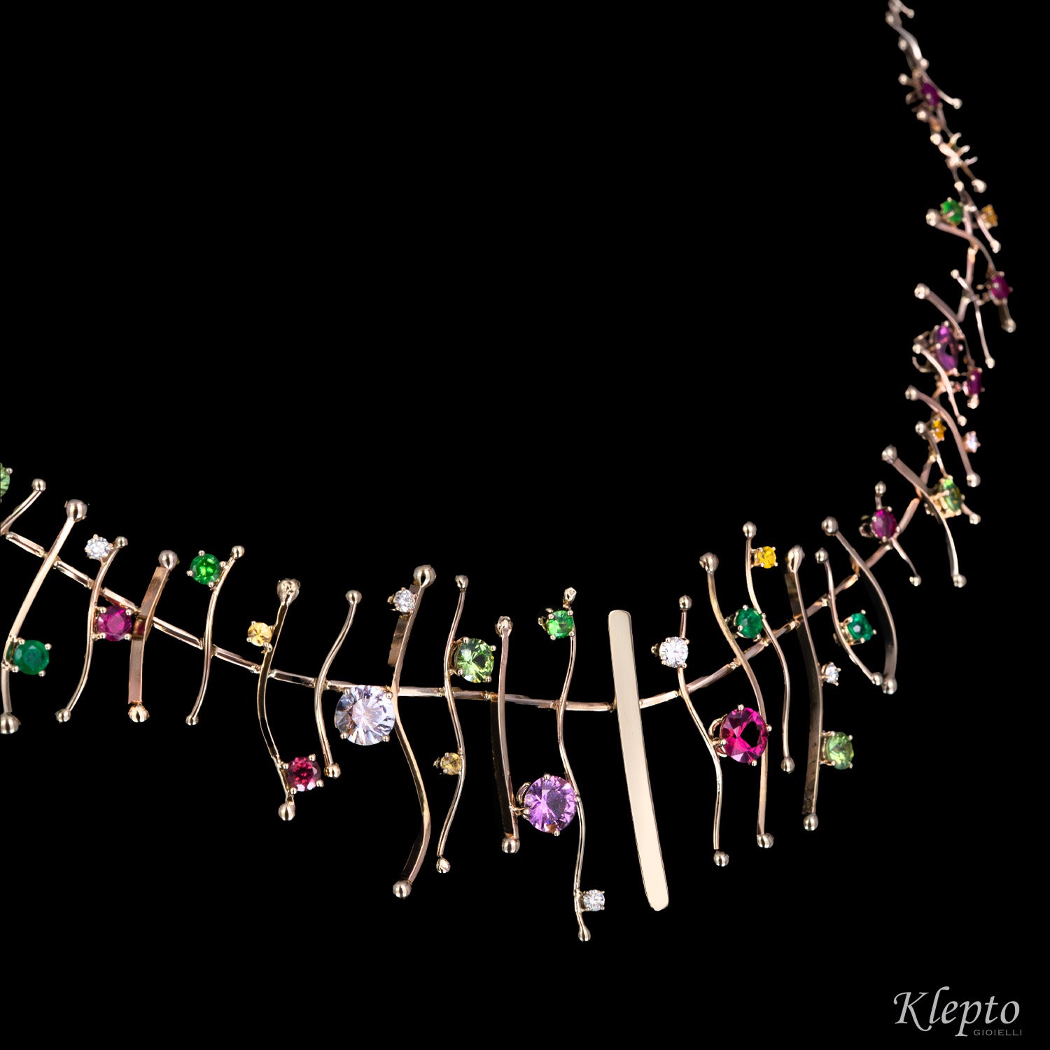 Natural white gold necklace "Armonia" with precious stones
