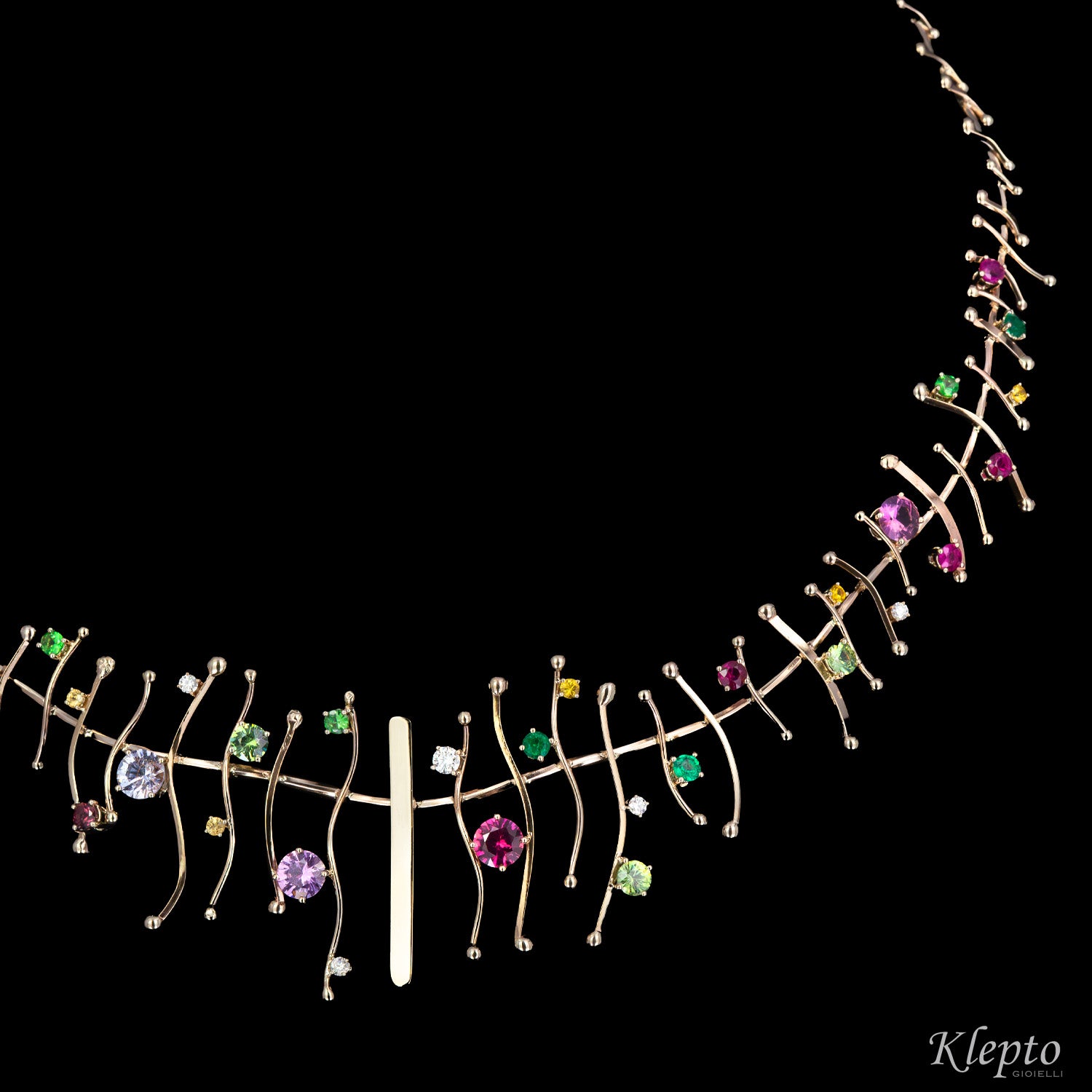 Natural white gold necklace "Armonia" with precious stones