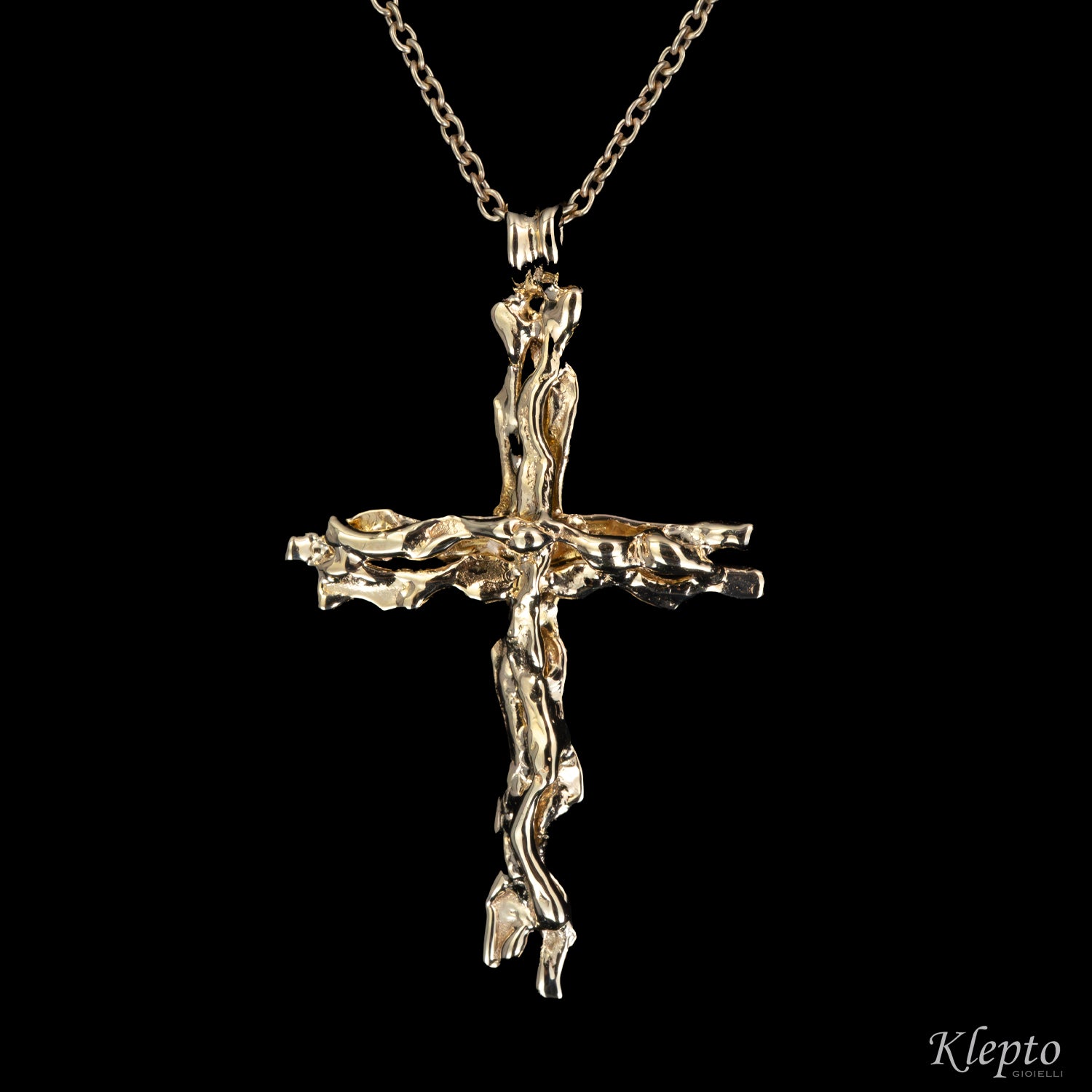 Flame-fused gold cross pendant