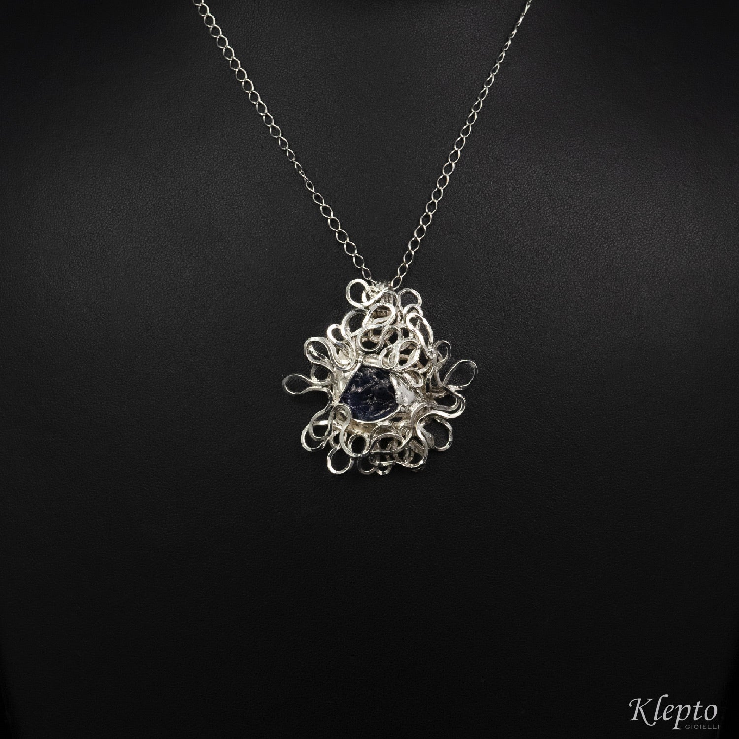 Pendant in Silnova® Silver flush with raw Sapphire