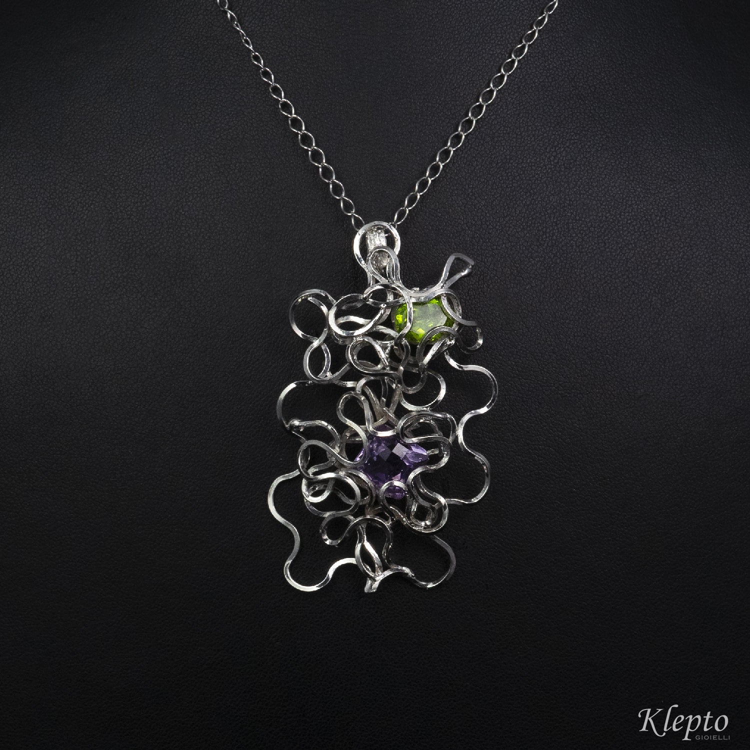 Pendant in Silnova® Silver flush with Amethyst and Peridot