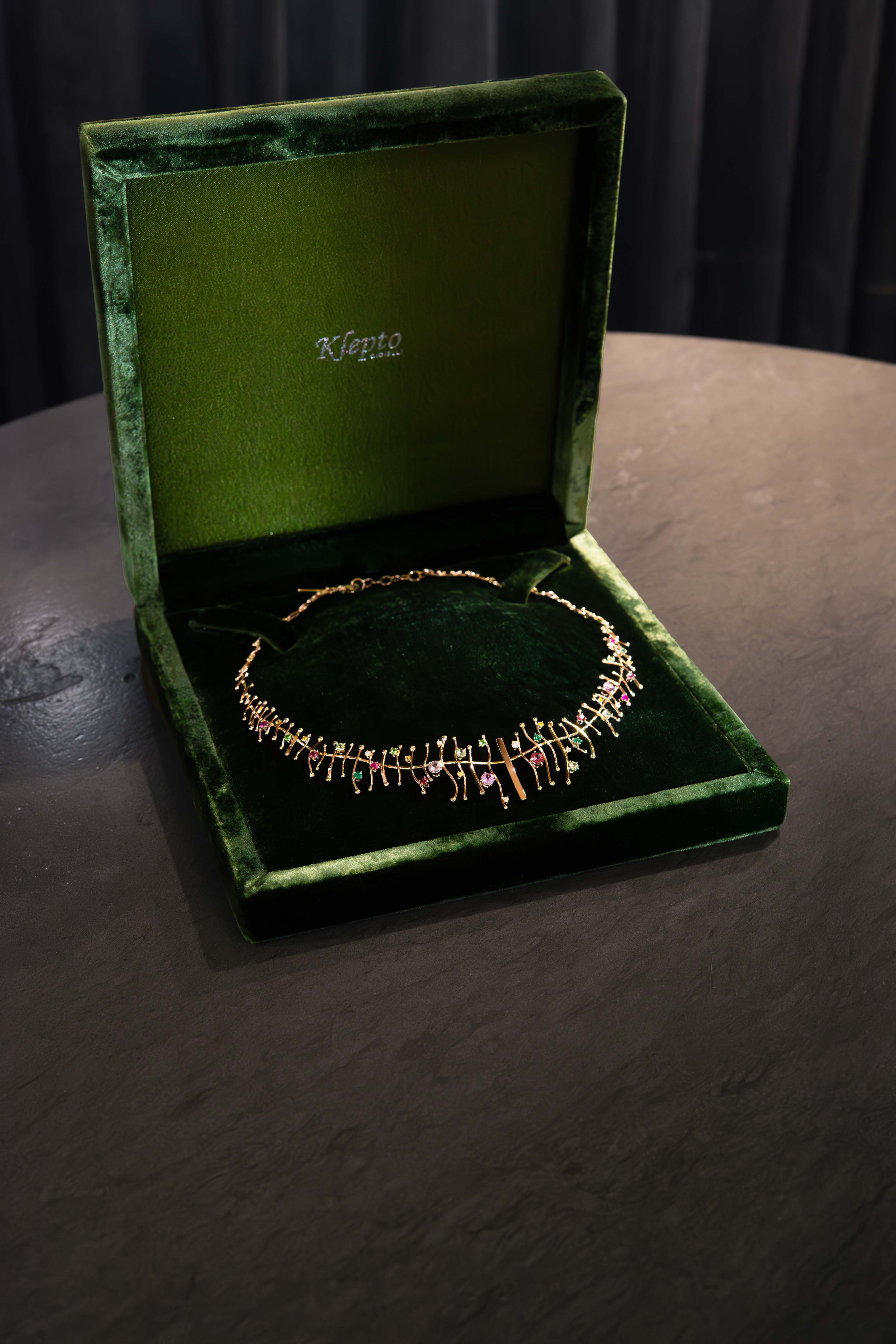 Natural white gold necklace "Armonia" with precious stones
