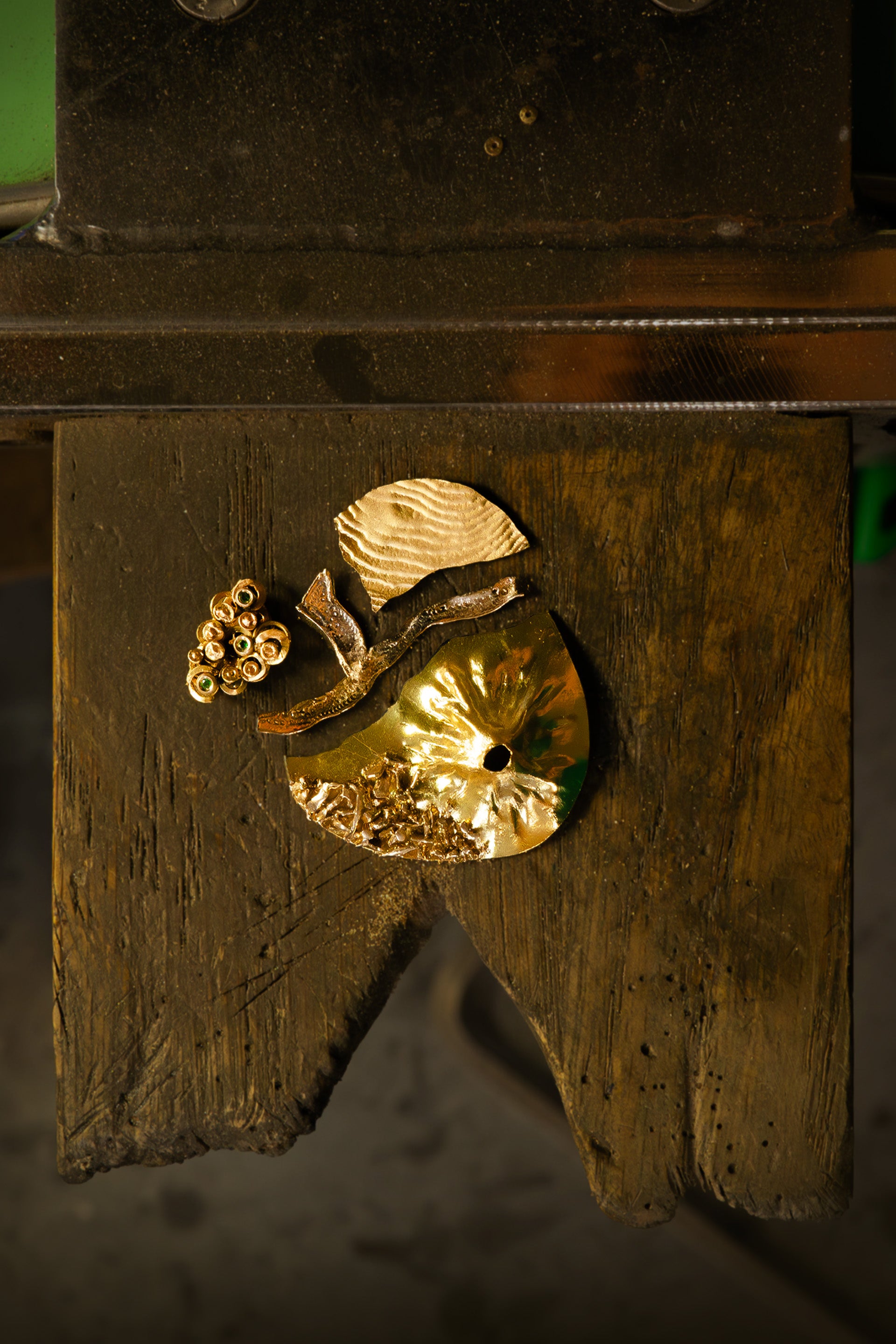 "Micromondo" sculpture gold pendant with precious stones and hidden treasure