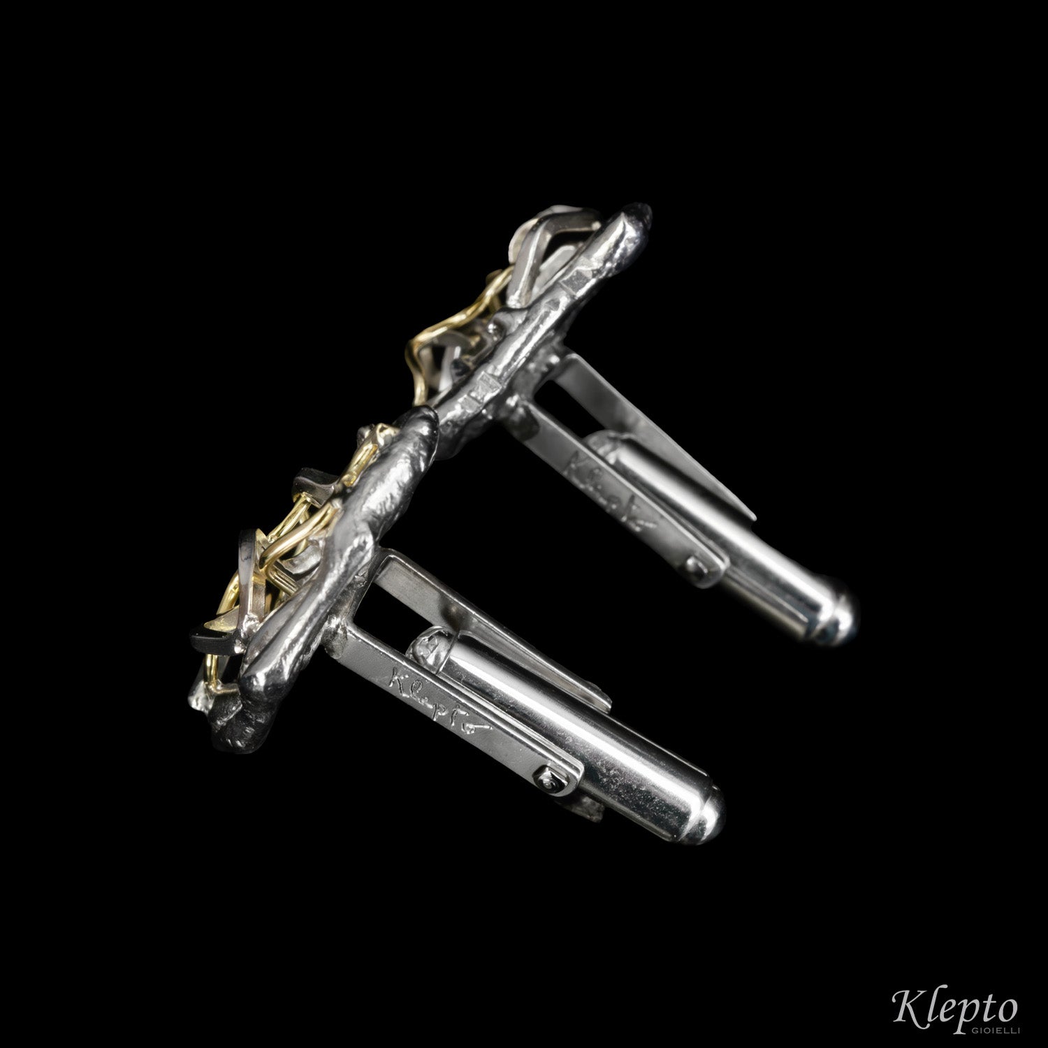 Cufflinks in Silnova® Silver and yellow gold details