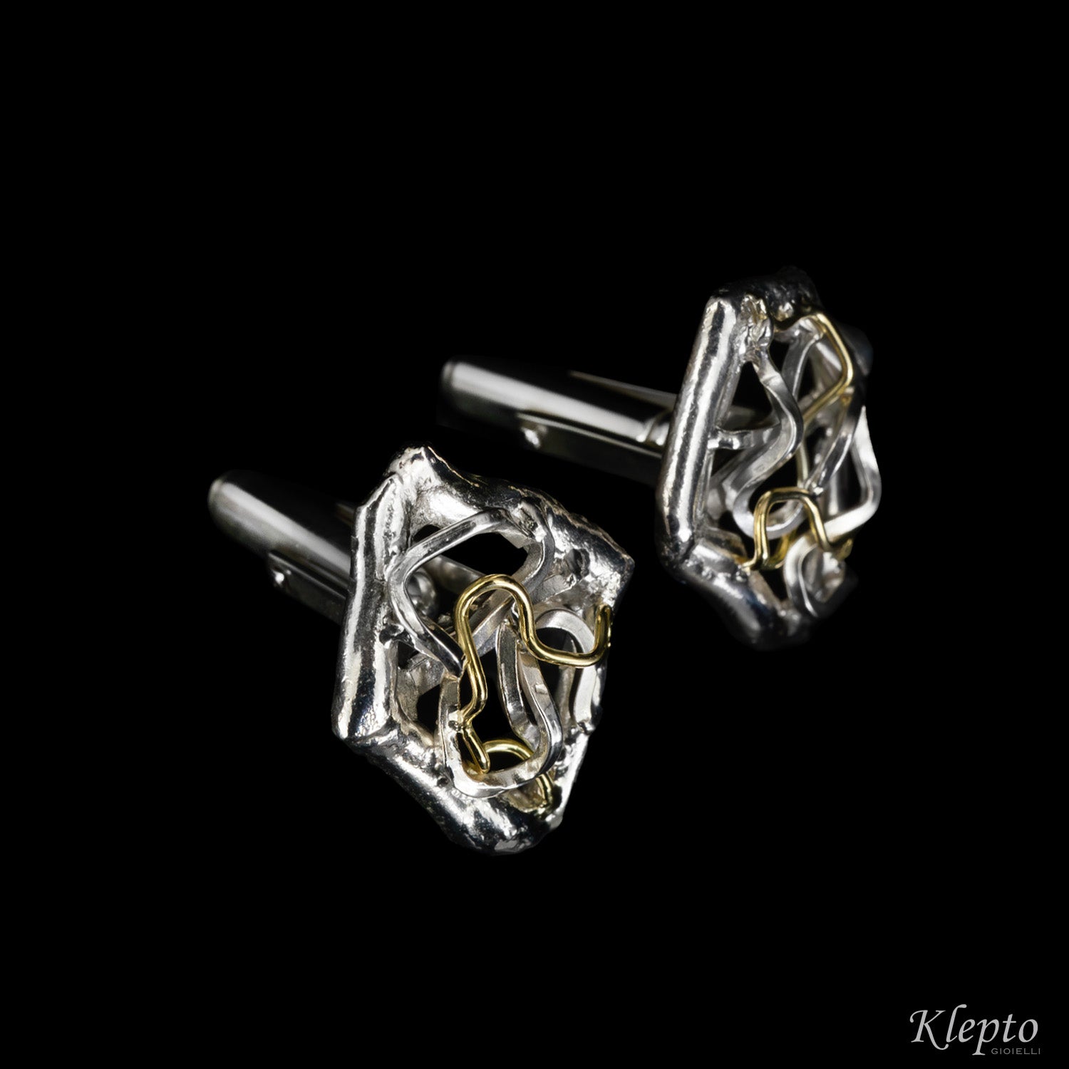 Cufflinks in Silnova® Silver and yellow gold details