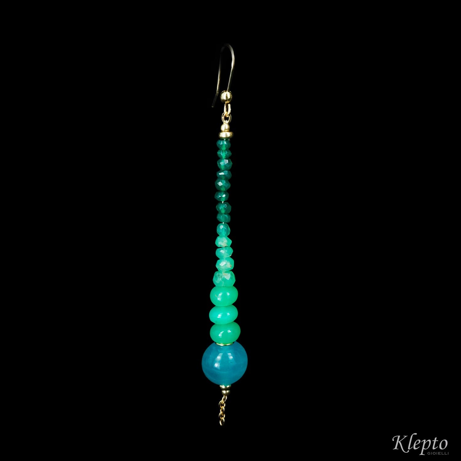 Yellow gold earrings with Amazonite, Chrysoprase and Agate