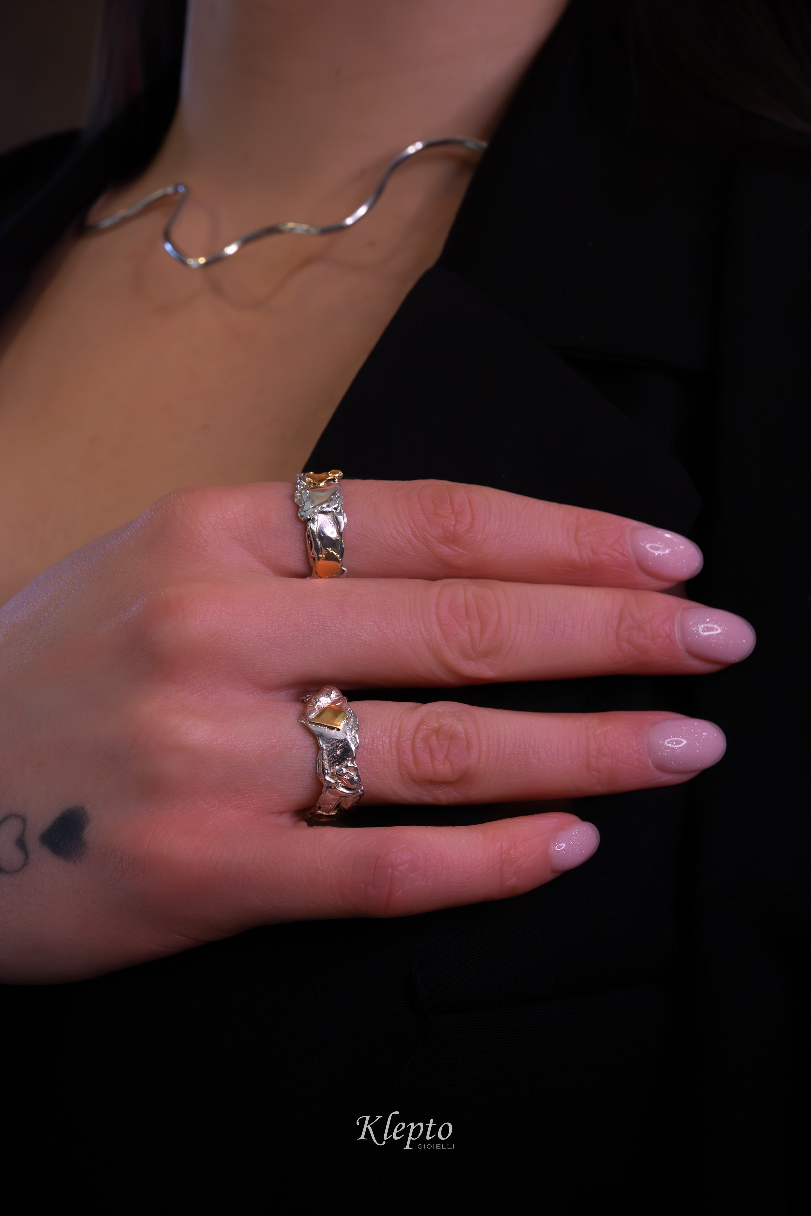 Ring in Silnova® Silver and yellow gold "Metamorphosis"