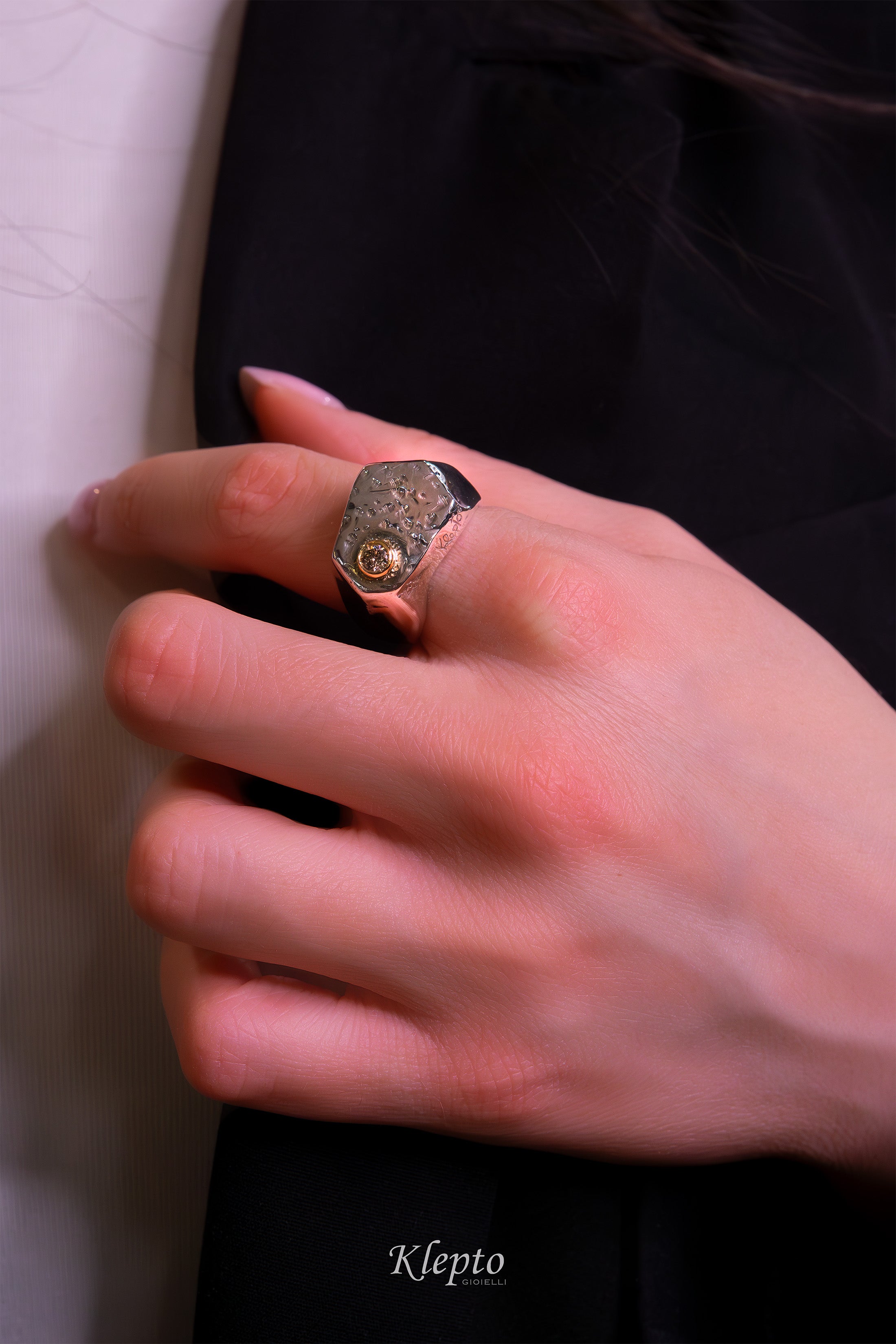 Ring in Silnova® silver, yellow gold and diamond
