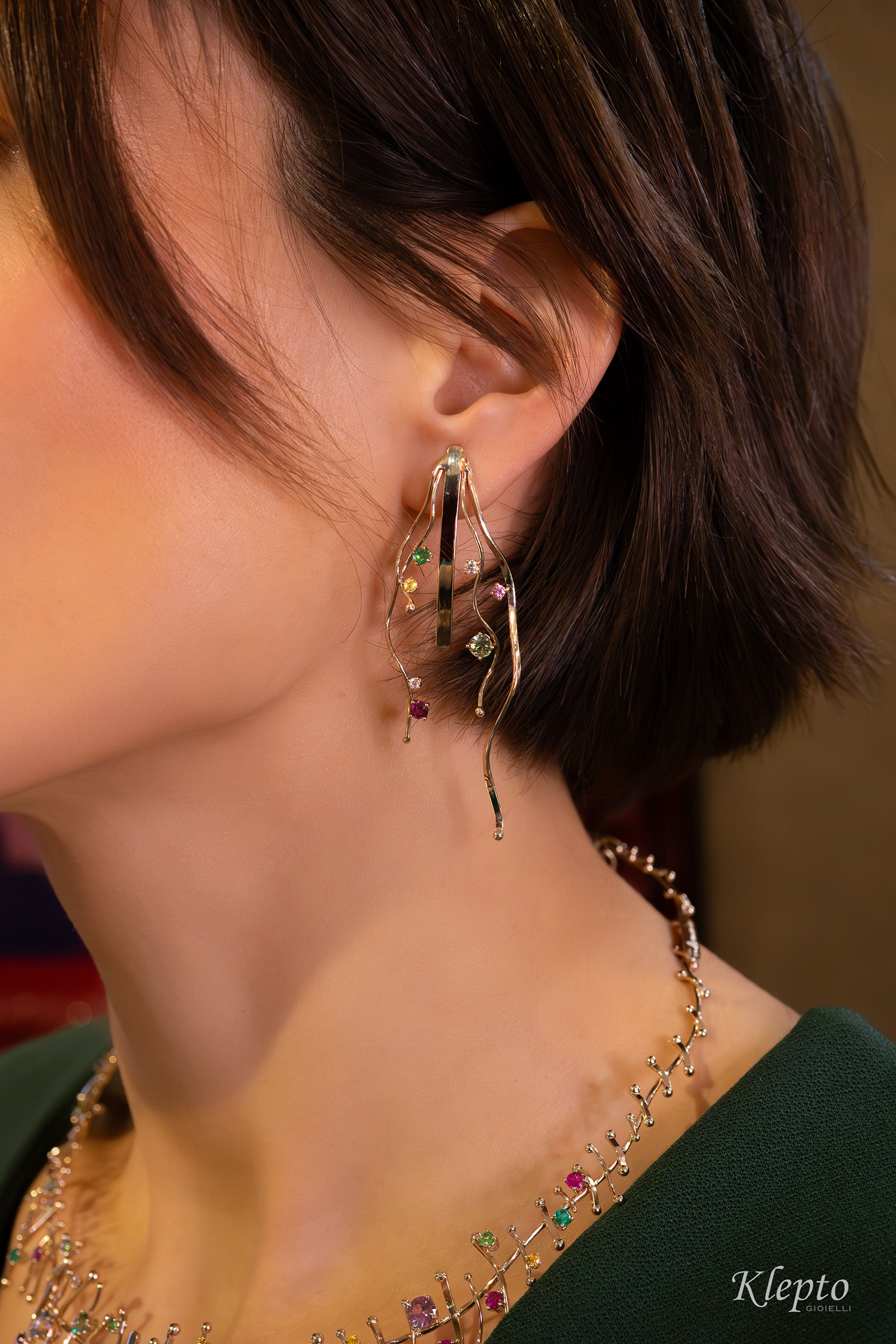 Natural white gold earrings "Empatia" with precious stones