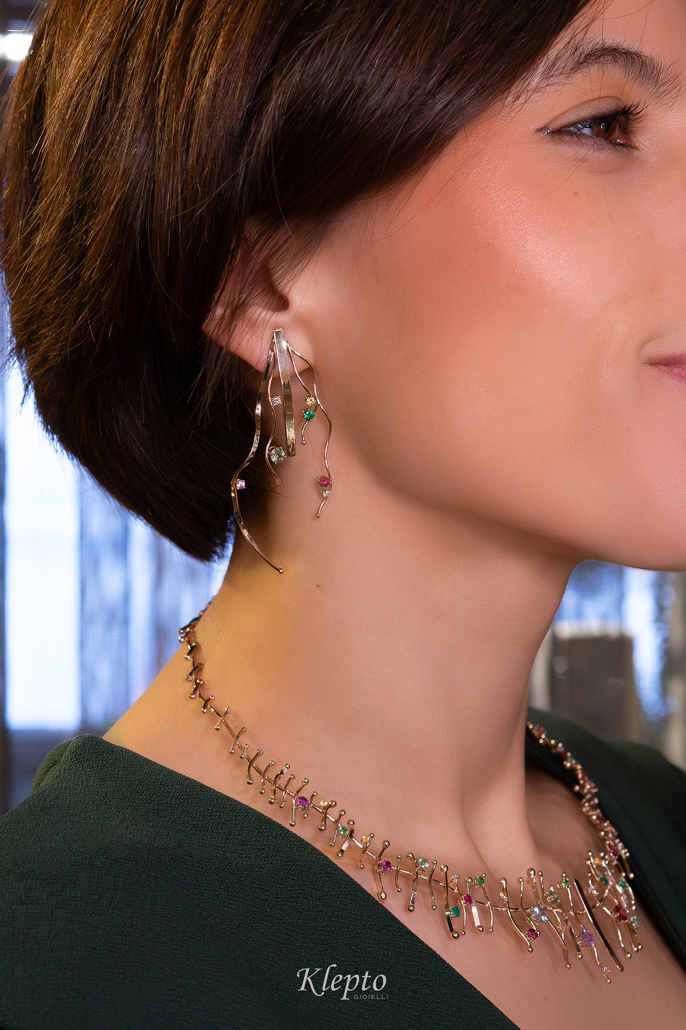 Natural white gold earrings "Empatia" with precious stones