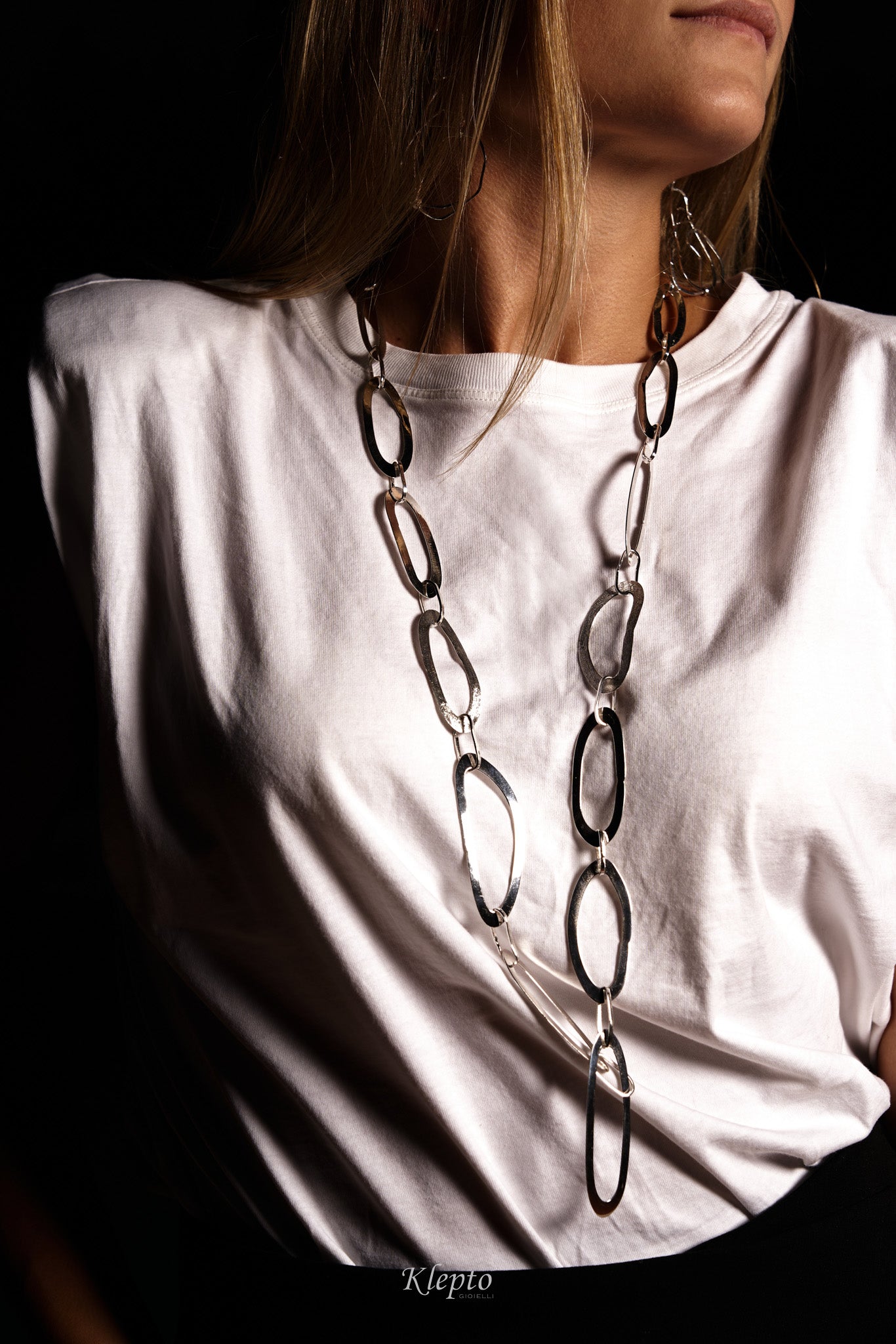 Necklace in Silnova® Silver with oval rings