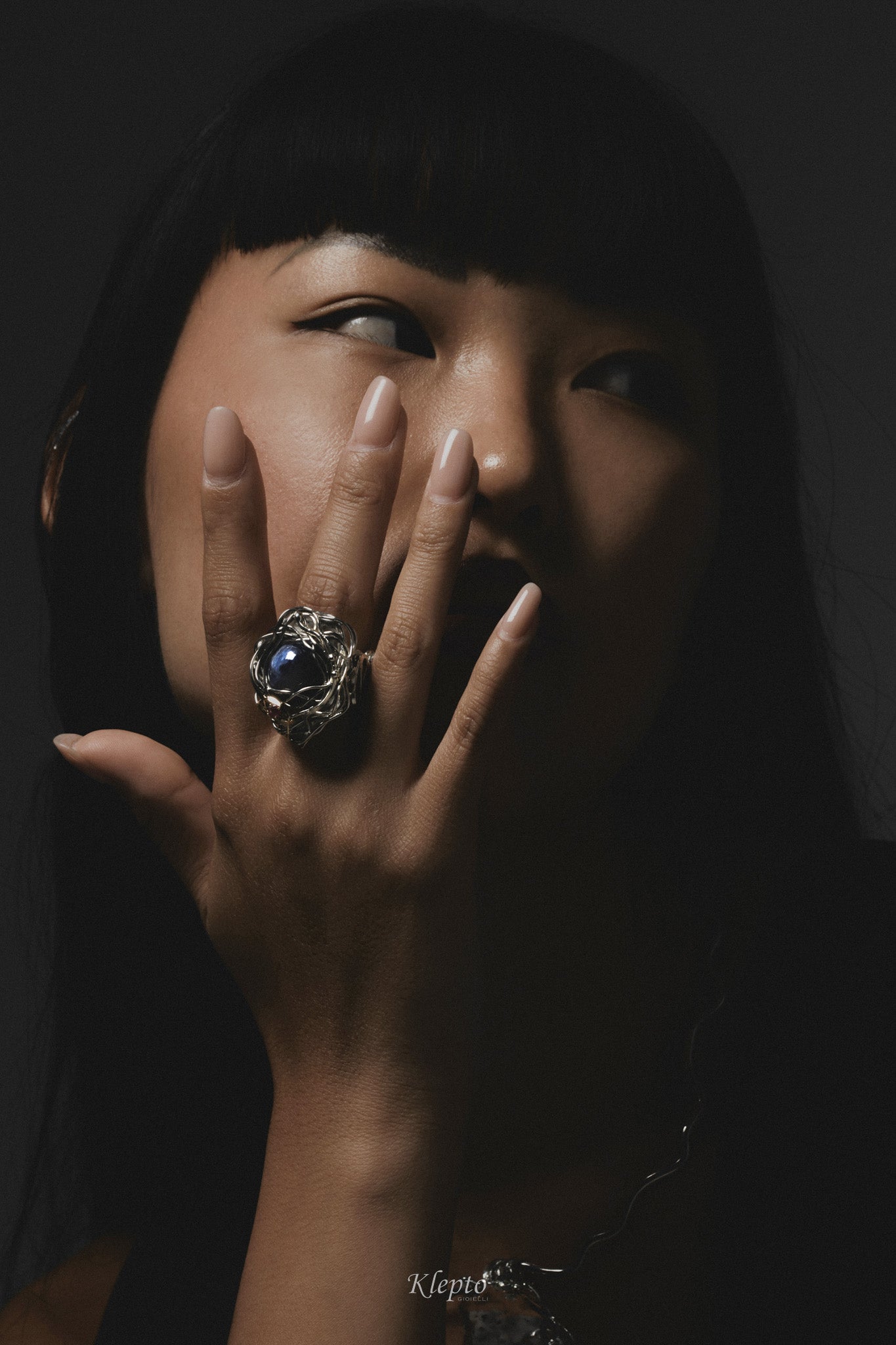 Silnova Silver ring with blue Sapphire, pink Tourmaline and yellow gold details