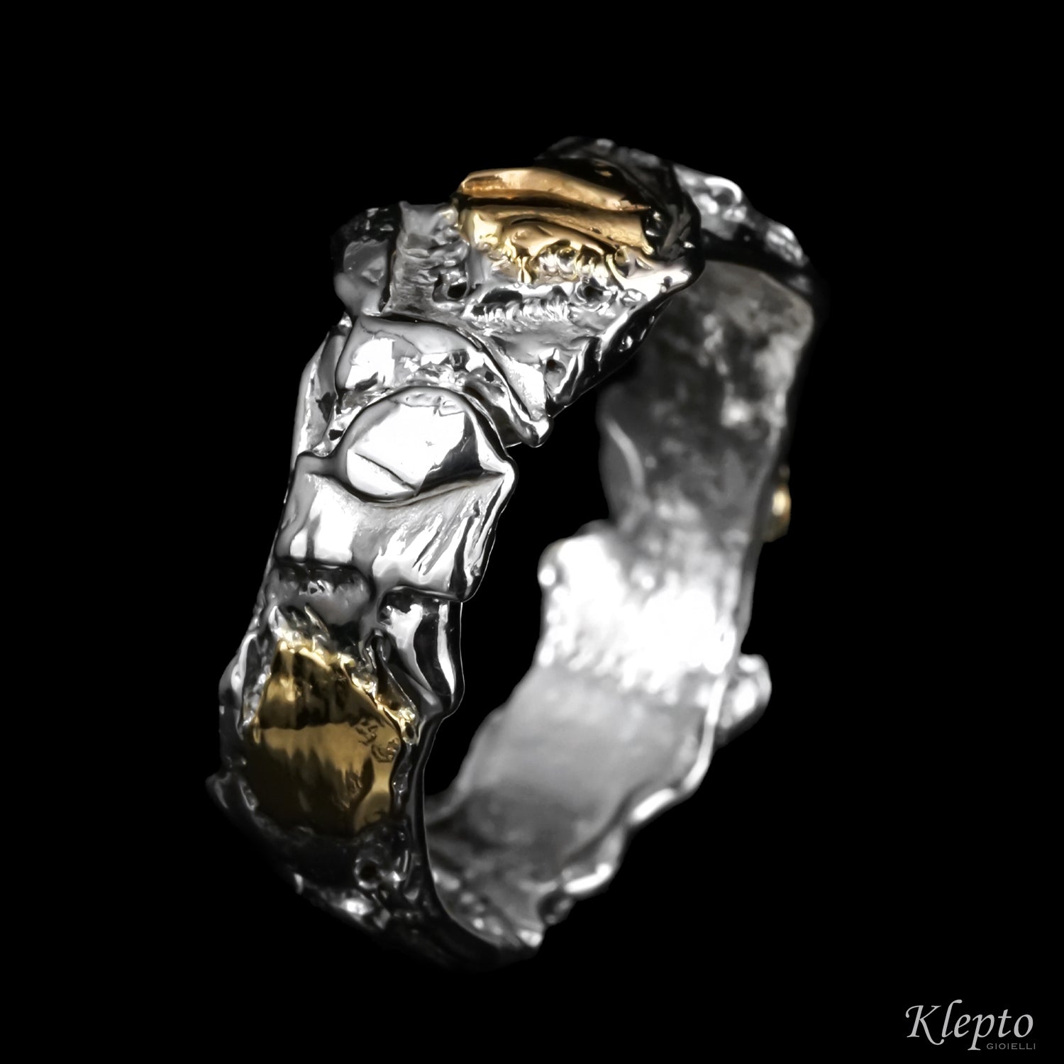 Silver Silnova® and yellow gold ring "Metamorphosis"