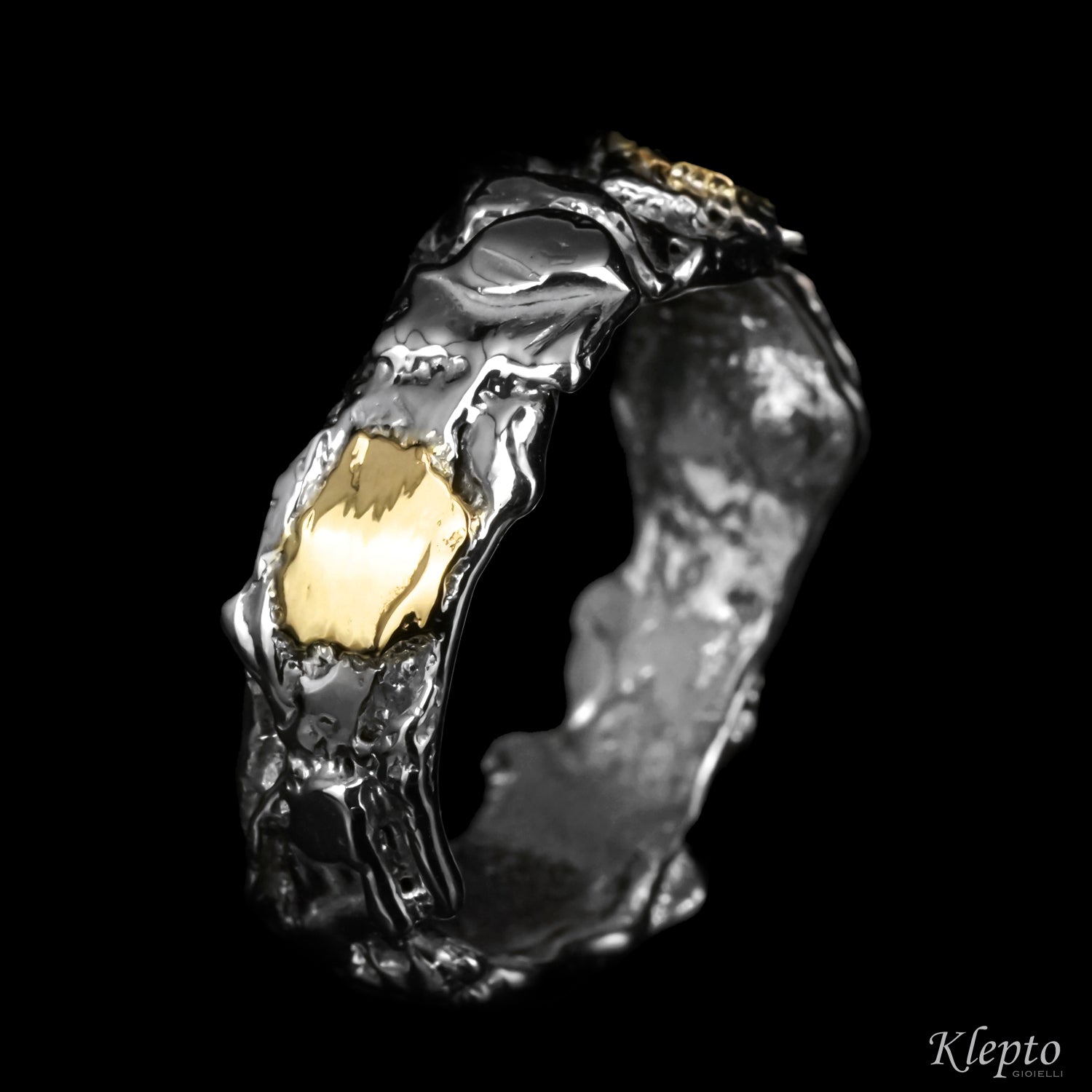 Silver Silnova® and yellow gold ring "Metamorphosis"