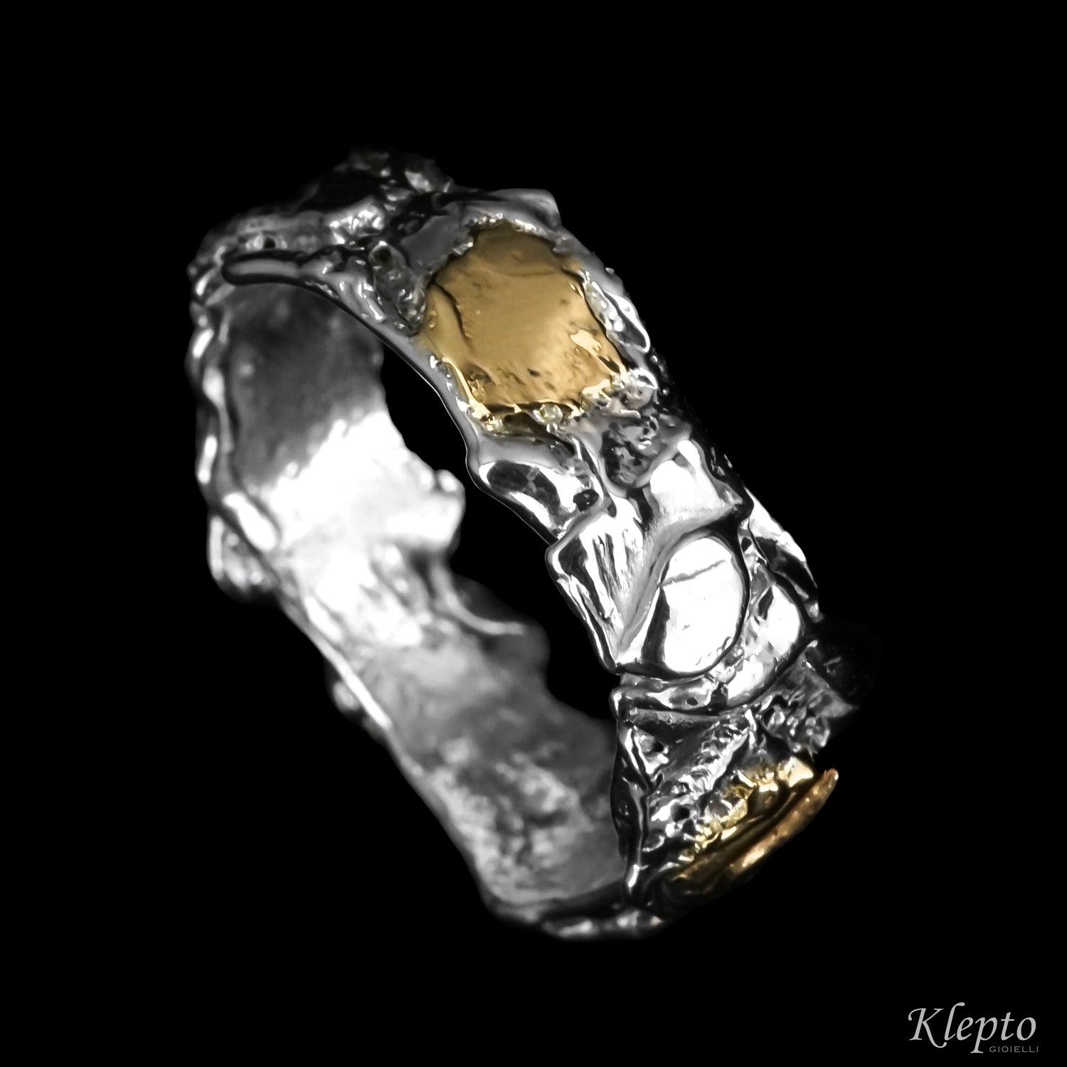 Silver Silnova® and yellow gold ring "Metamorphosis"