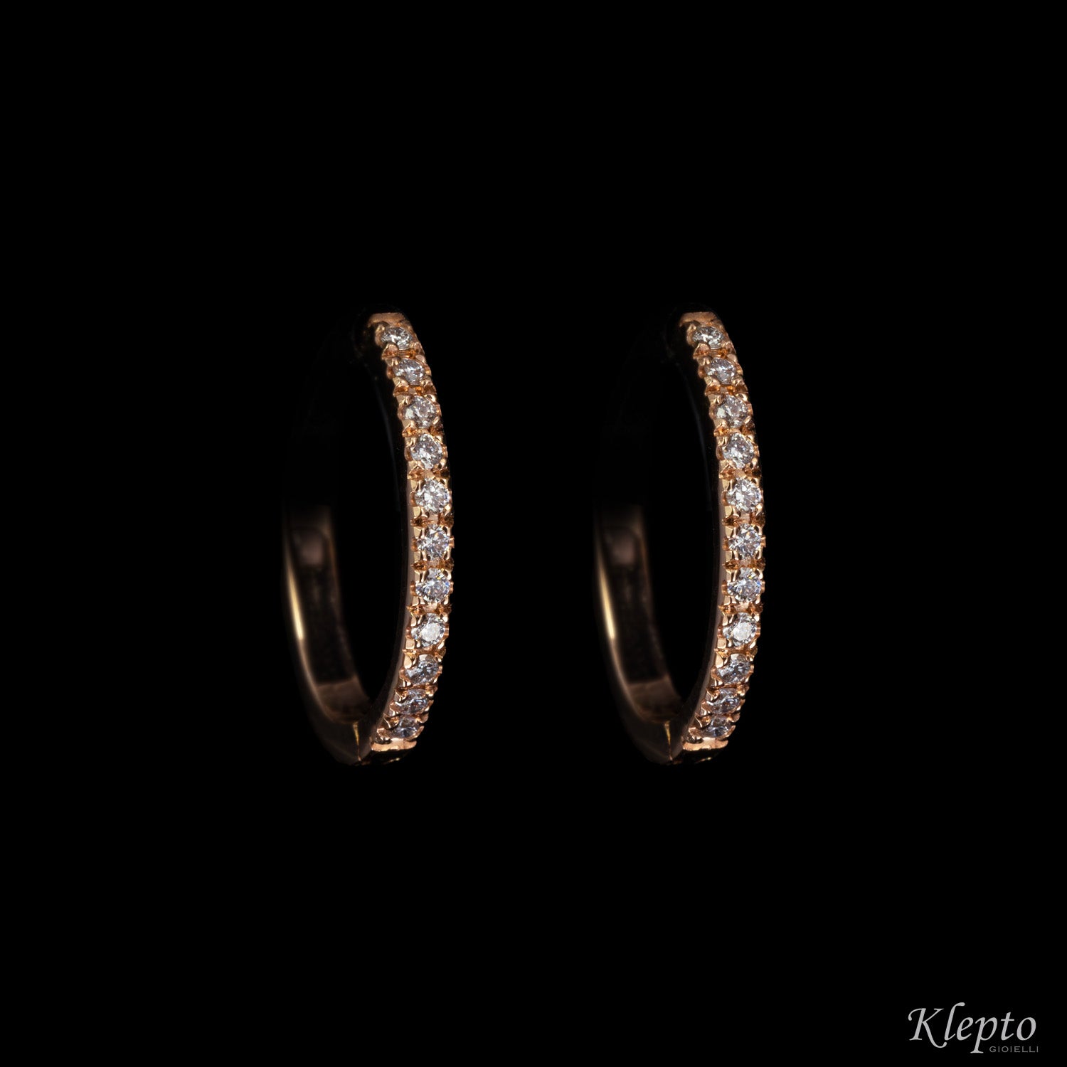Rose gold oval circle earrings with diamonds