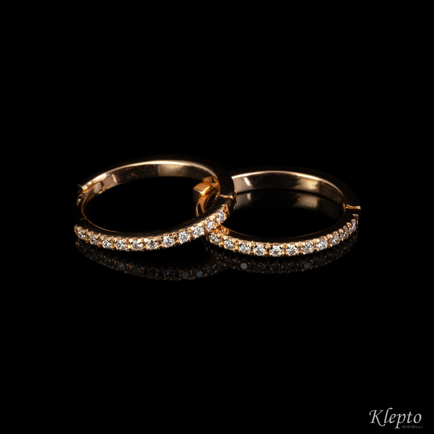 Rose gold oval circle earrings with diamonds