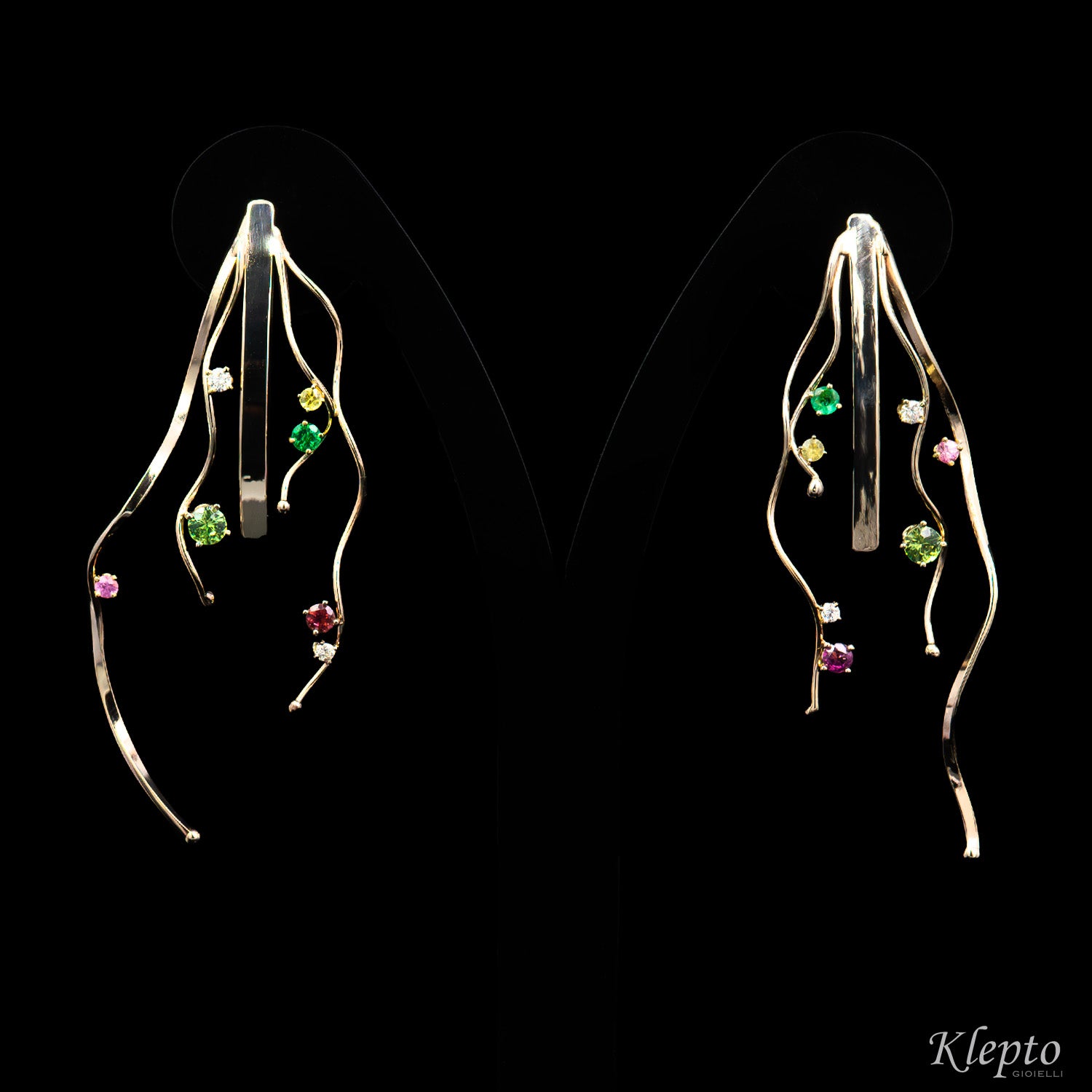 Natural white gold earrings "Empatia" with precious stones