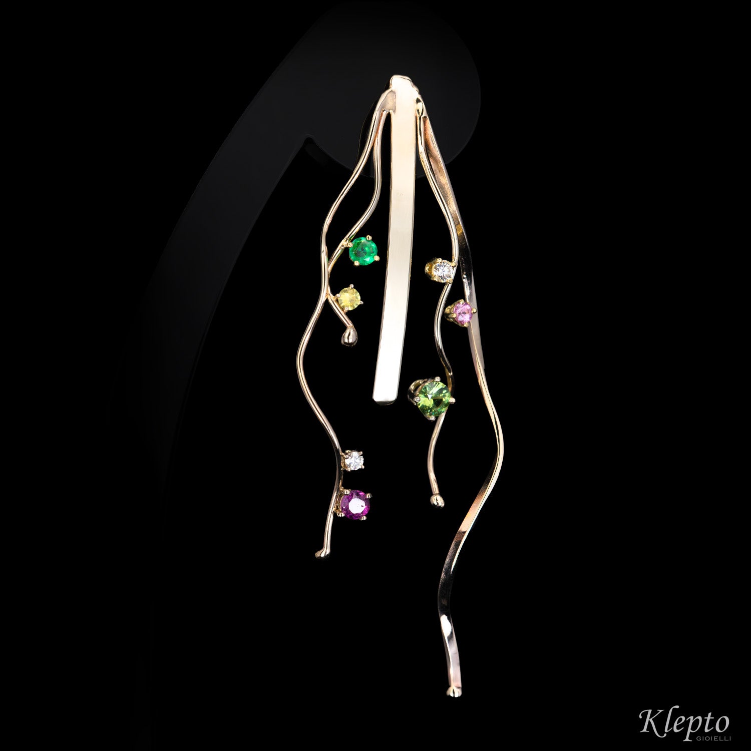 Natural white gold earrings "Empatia" with precious stones