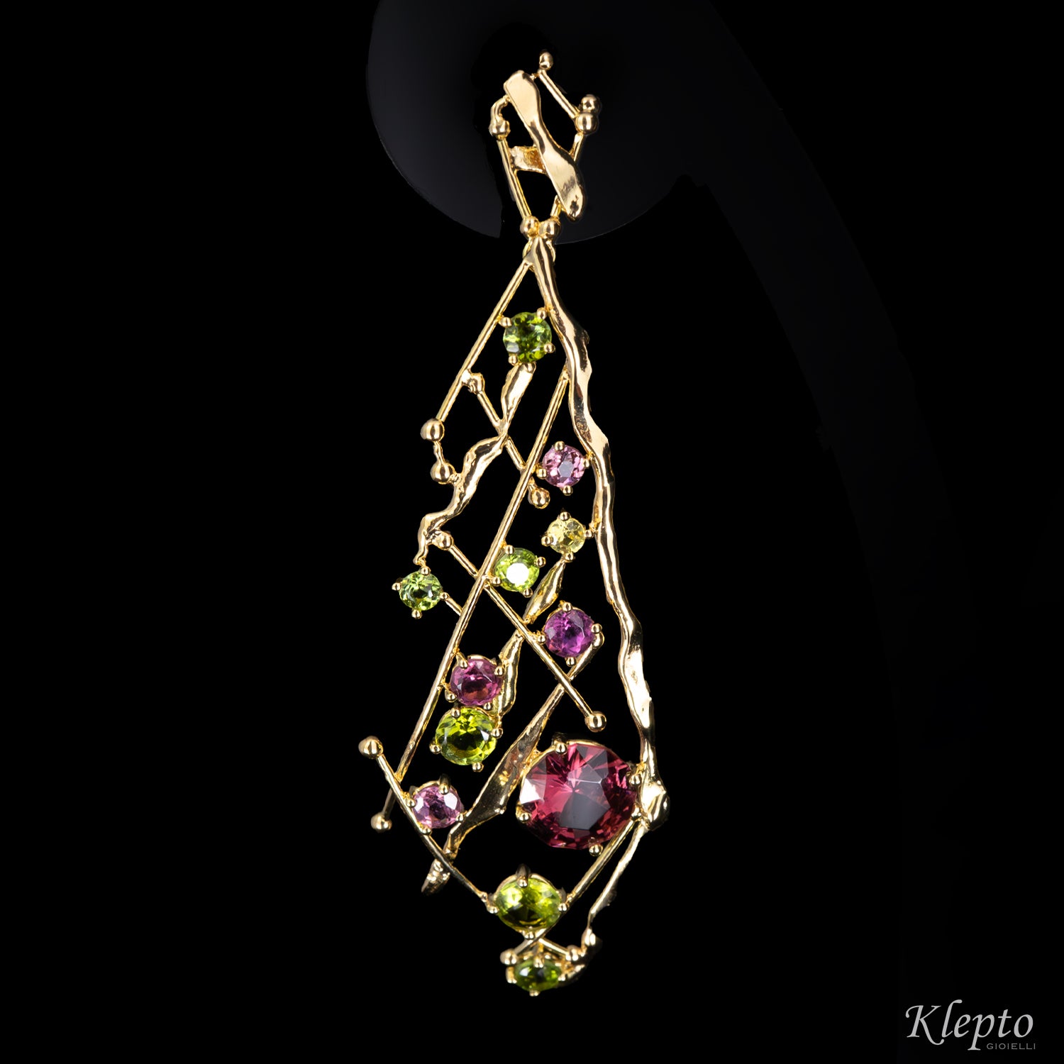Yellow gold earrings "EroiKa" with Tourmalines, Garnet and Rhodolites